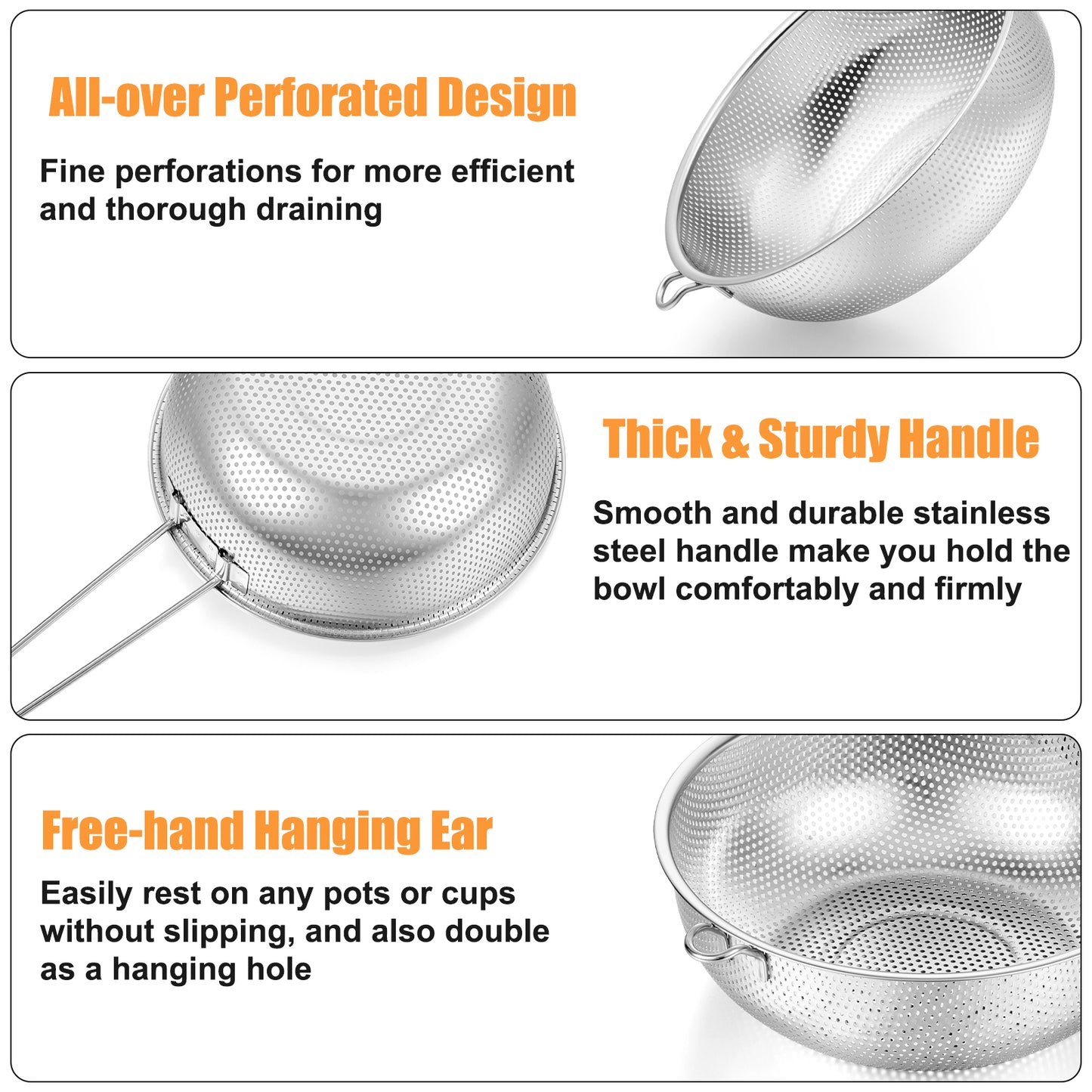 Vesteel Stainless Steel Strainer Set of 9