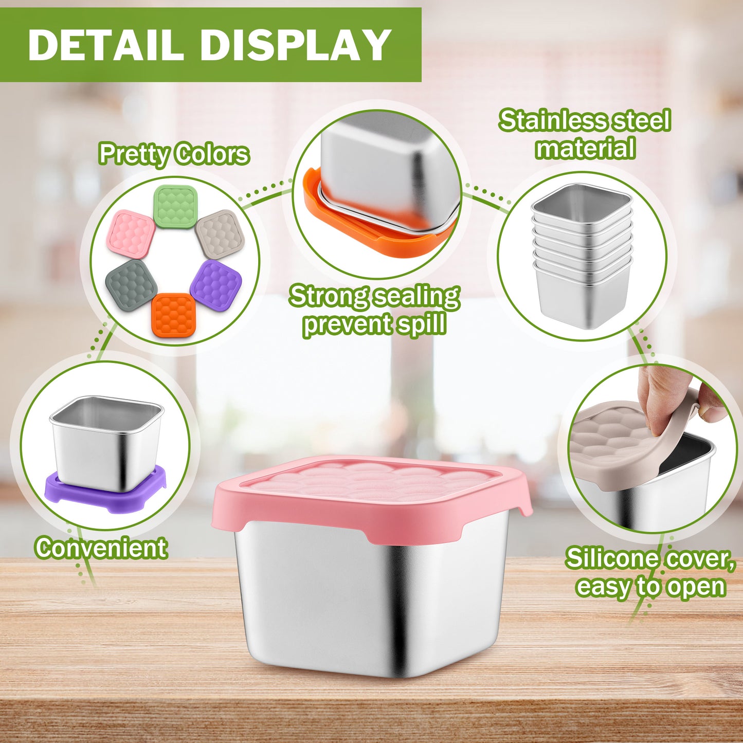 Vesteel 6-Pack Stainless Steel Snack Containers for Kids, 6oz Easy Open Leak Proof Toddler Snack Containers with Silicone Lids, Stackable Metal Toddler Lunch Box for Daycare, School and Travel