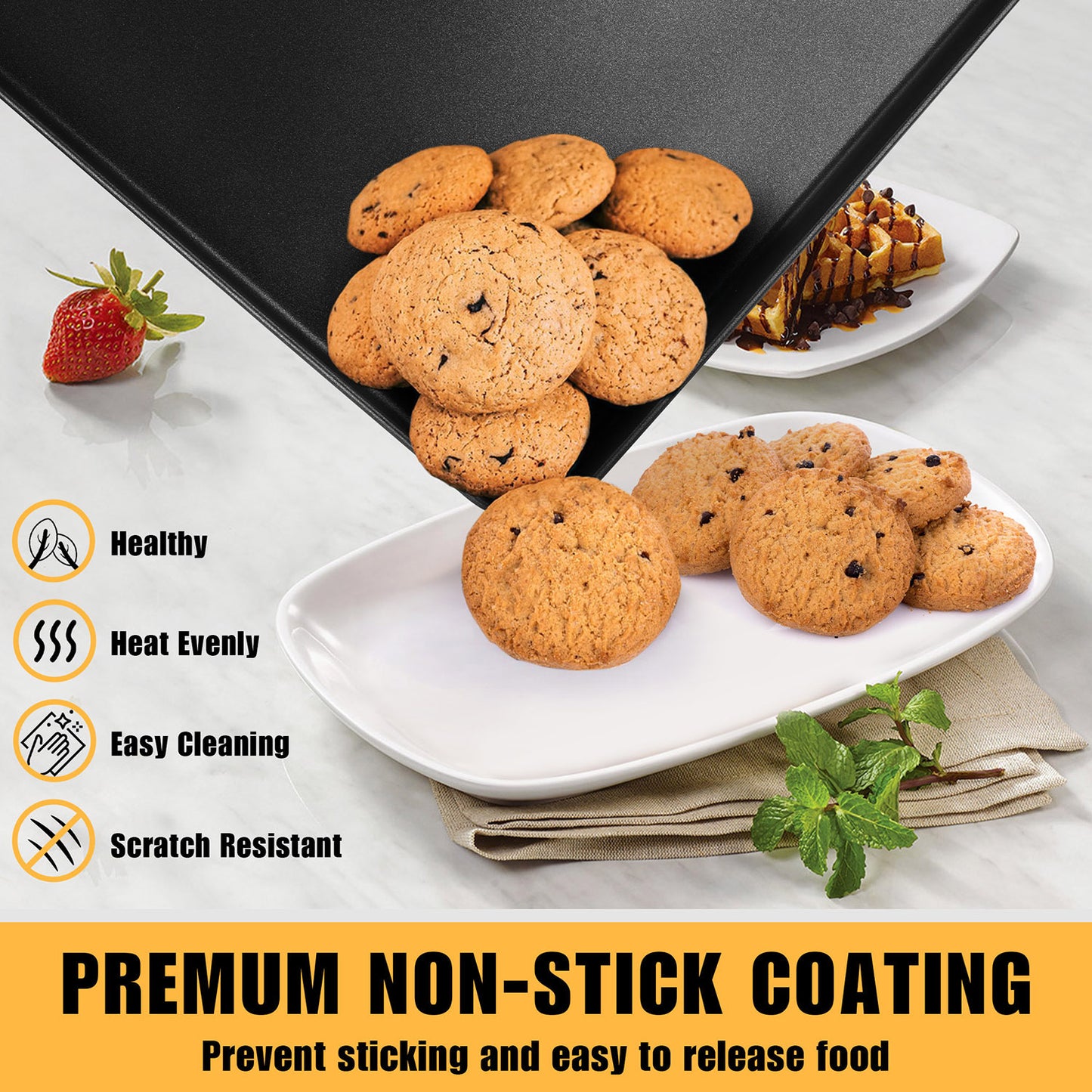 Vesteel Cookie Sheet for Baking Set of 2, Nonstick Carbon Steel Rectangle Baking Pan Oven Tray - 10 x 8 x 1 inches