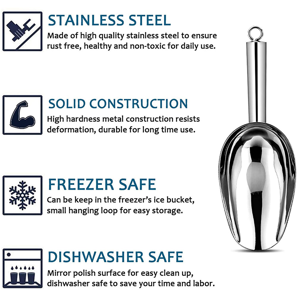 VeSteel 8 Ounce Stainless Steel Ice Scoop Metal Utility Food Scoop for Ice Cube Candy Flour Sugar