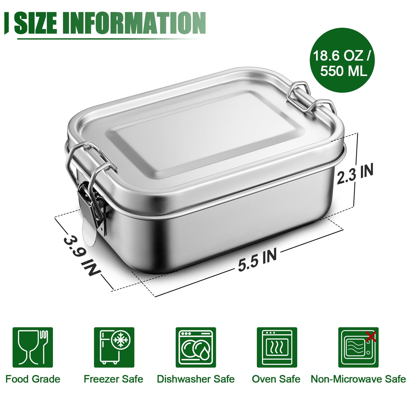 Vesteel Small Bento Box for Lunch & Snacks, 18.6oz Stainless Steel Lunch Box Metal Food Storage Container, Portable & Leak-Proof