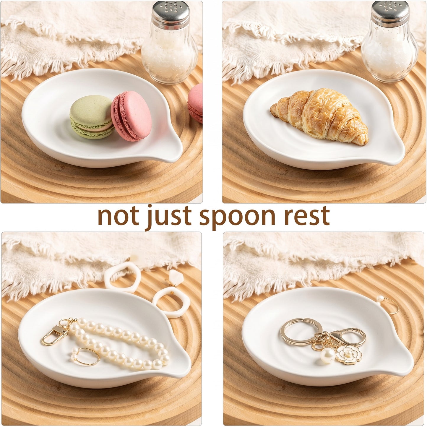 Vesteel Ceramic Spoon Rest, 5.1 inch Kitchen Teardrop Spoon Holder for Countertop, Utensil Rest for Spatula Ladle Tongs, Stove Top Spoon Tray, Heat-Resistant & Dishwasher Safe, Ivory White