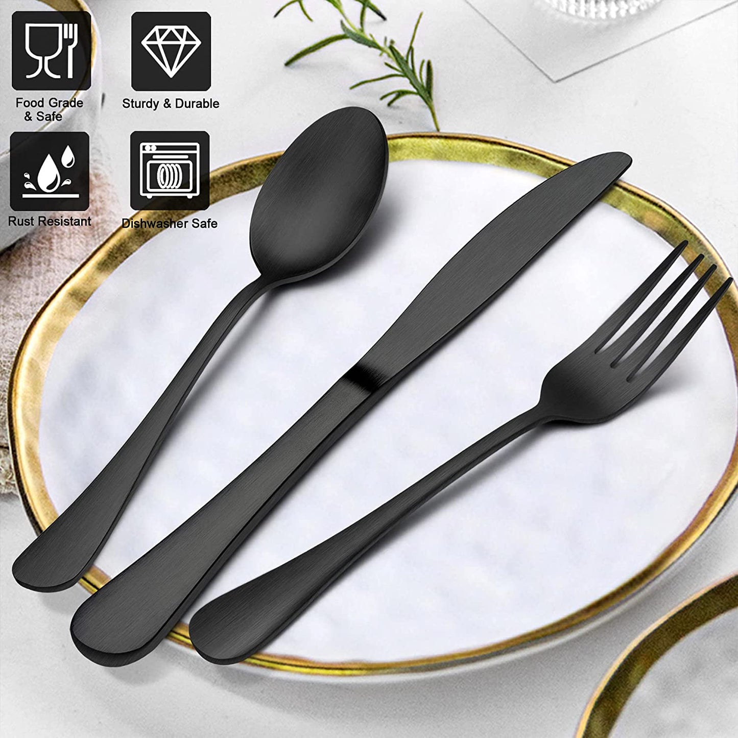 Vesteel 40 Piece Matte Black Silverware Set, Stainless Steel Black Flatware Cutlery Set for 8, Fancy Kitchen Utensil Tableware Set - Satin Finish