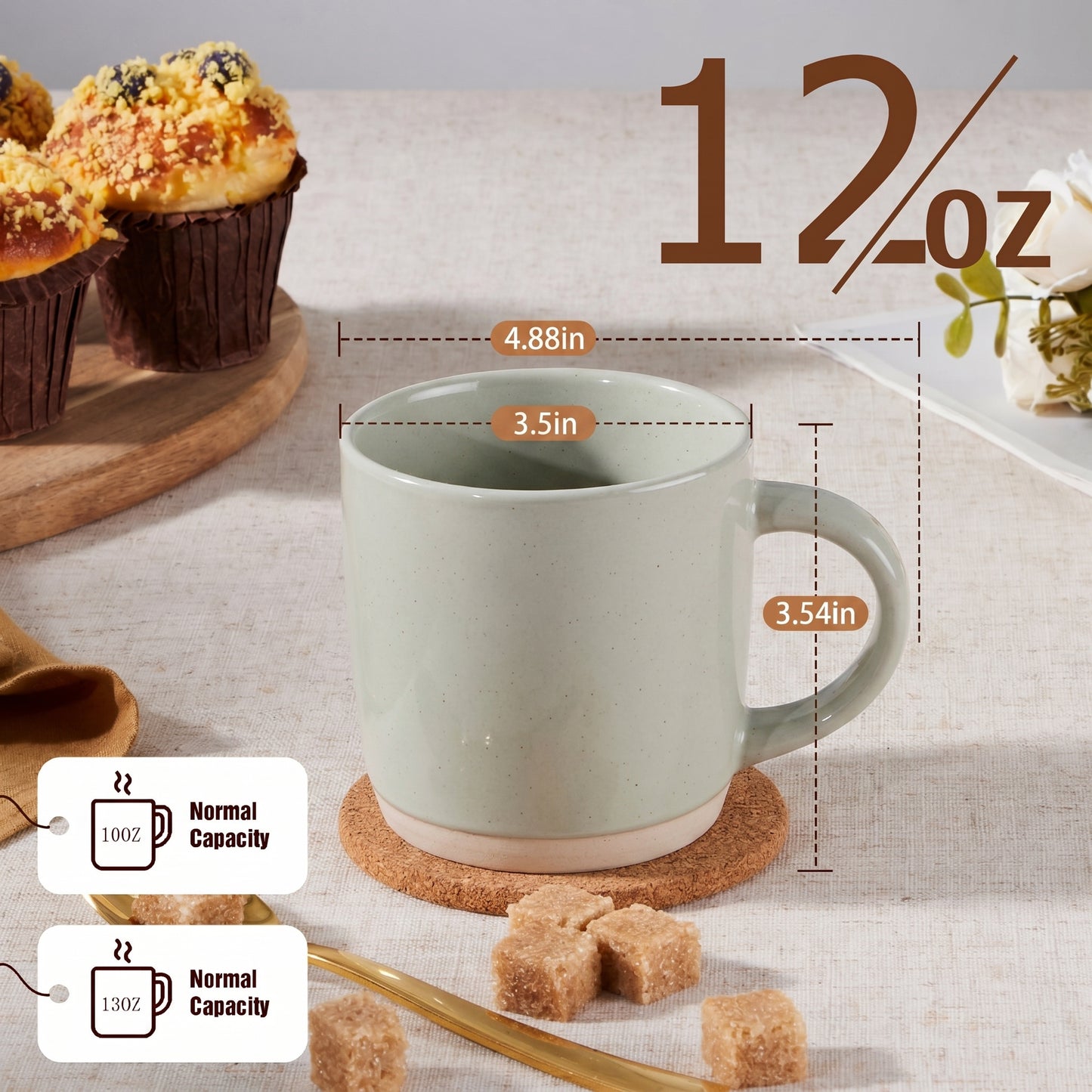 Vesteel Coffee Mugs Set of 4, 12oz Porcelain Coffee Cups with handle, Ceramic Stoneware Mug for Milk, Coffee, Hot Cocoa, Microwave & Dishwasher Safe, Light Green