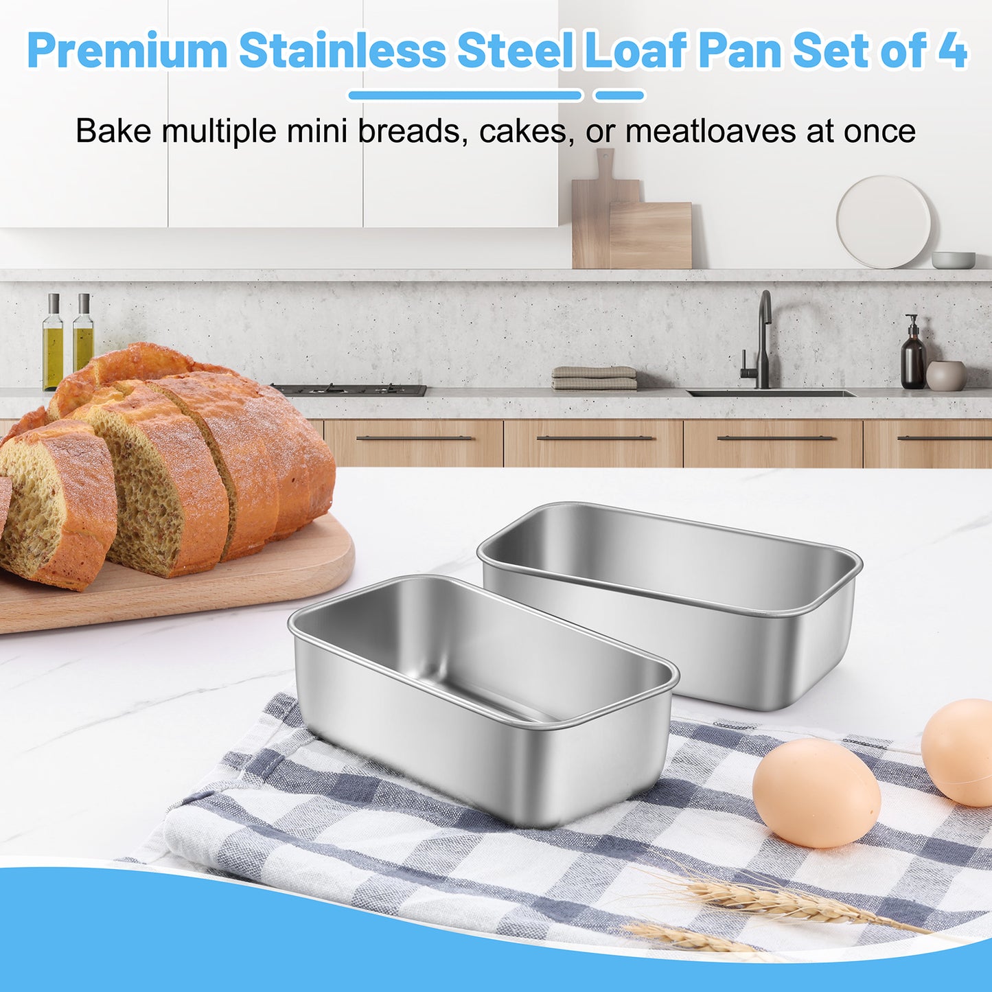 Mini Loaf Pan Set of 4, Vesteel 6” x 3.5” Baking Bread Pans, Stainless Steel Loaf Toast Baking Pans For Bread Meatloaf Lasagna Cake, Healthy & Non Toxic, Oven & Dishwasher Safe