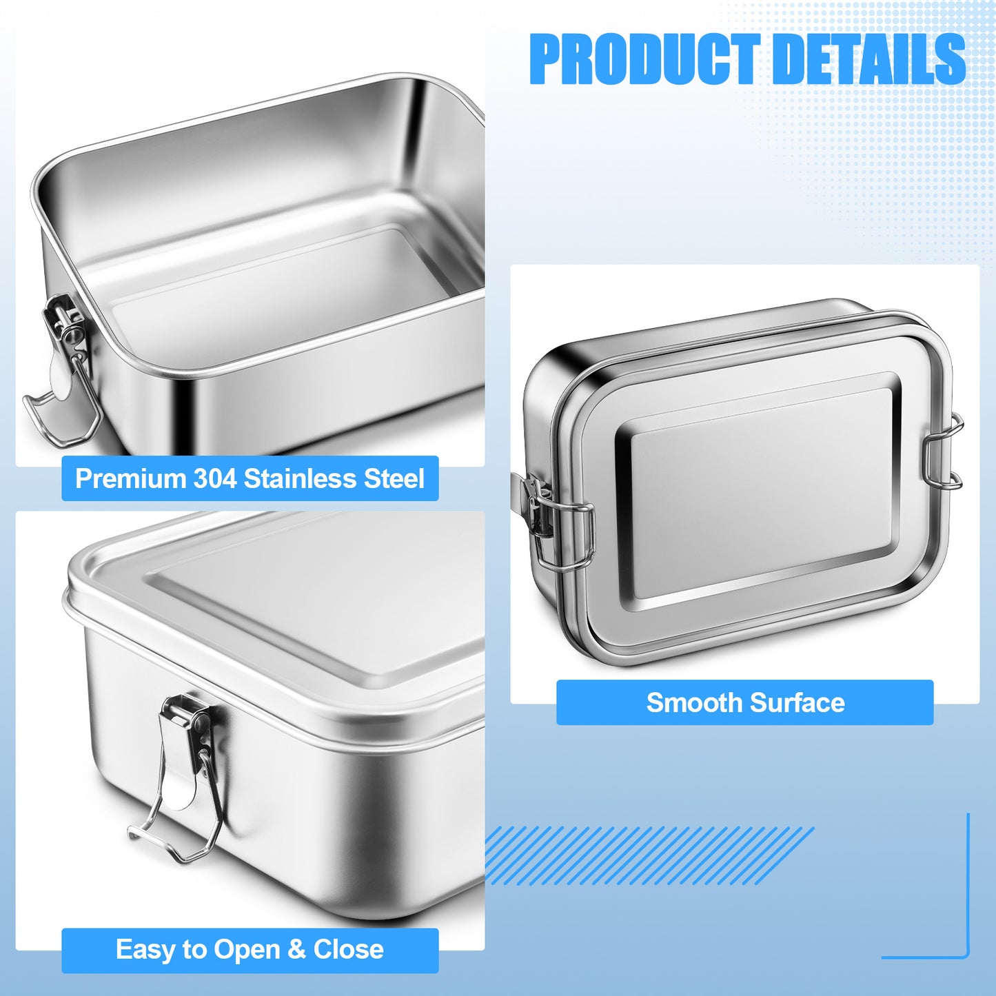 Vesteel Stainless Steel Bento Box, 29oz Lunch Box Metal Food Storage Container with Removable Dividers, Portable & Leak-Proof Meal Prep Container with 3 Compartment