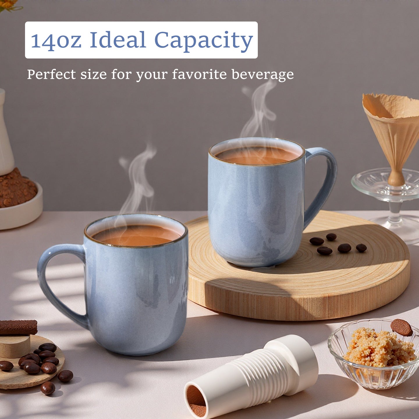 Onader 14OZ Coffee Mugs Set of 4, Stoneware Coffee Mugs Set with Handle, Ceramic Coffee Cups for Latte/Tea/Cappuccino, Dishwasher & Microwave Safe - Grey Blue