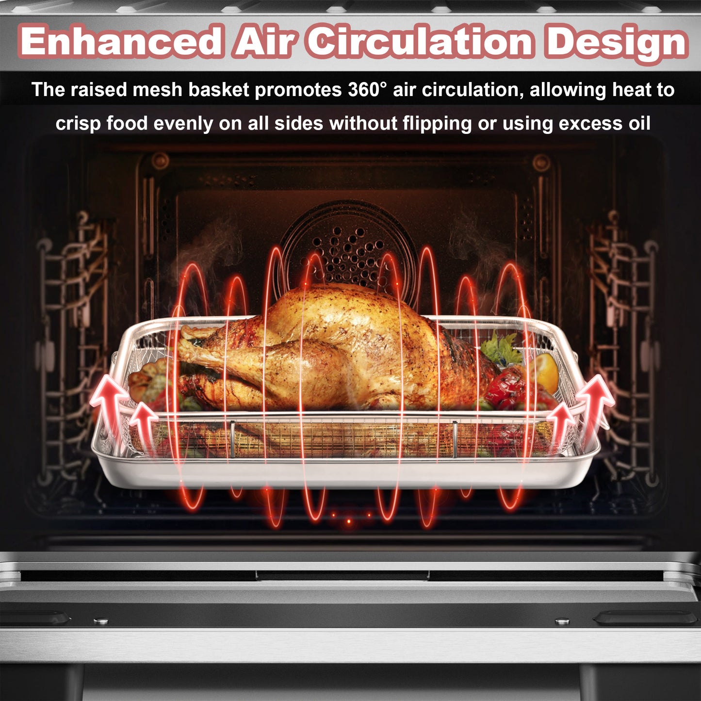 Vesteel 12.5 inch Air Fryer Pan with Basket Set of 2, Stainless Steel Oven Crisper Tray for Baking, Roasting, and Healthy Cooking, Dishwasher Safe