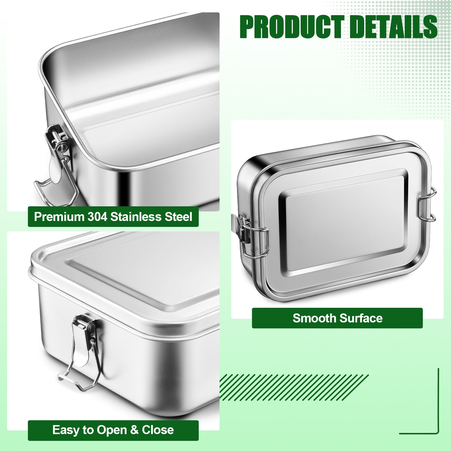 Vesteel Stainless Steel Bento Box, 47oz Lunch Box Metal Food Storage Container with Removable Dividers, Portable & Leak-Proof Meal Prep Container with 3 Compartment