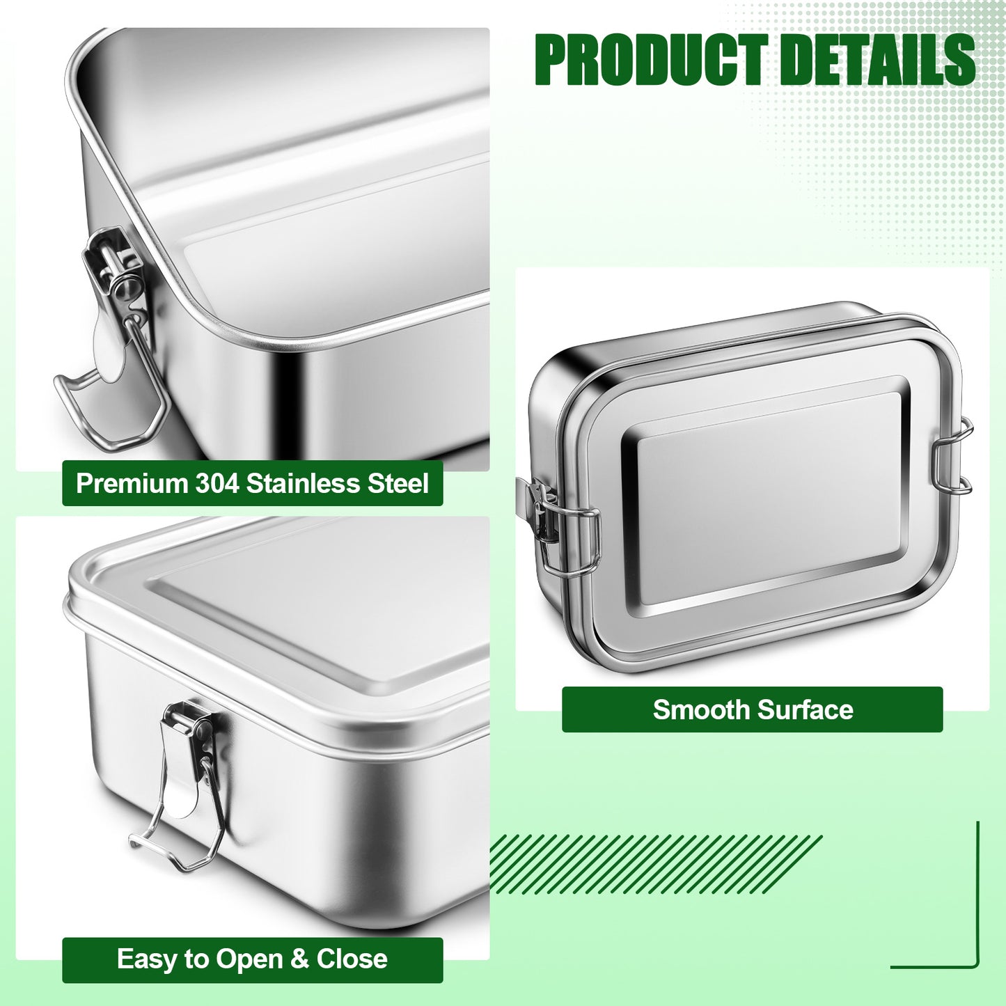 Vesteel Large Capacity Bento Box, 81oz Lunch Box Metal Food Storage Container with Removable Dividers, Portable & Leak-Proof Meal Prep Container with 3 Compartment