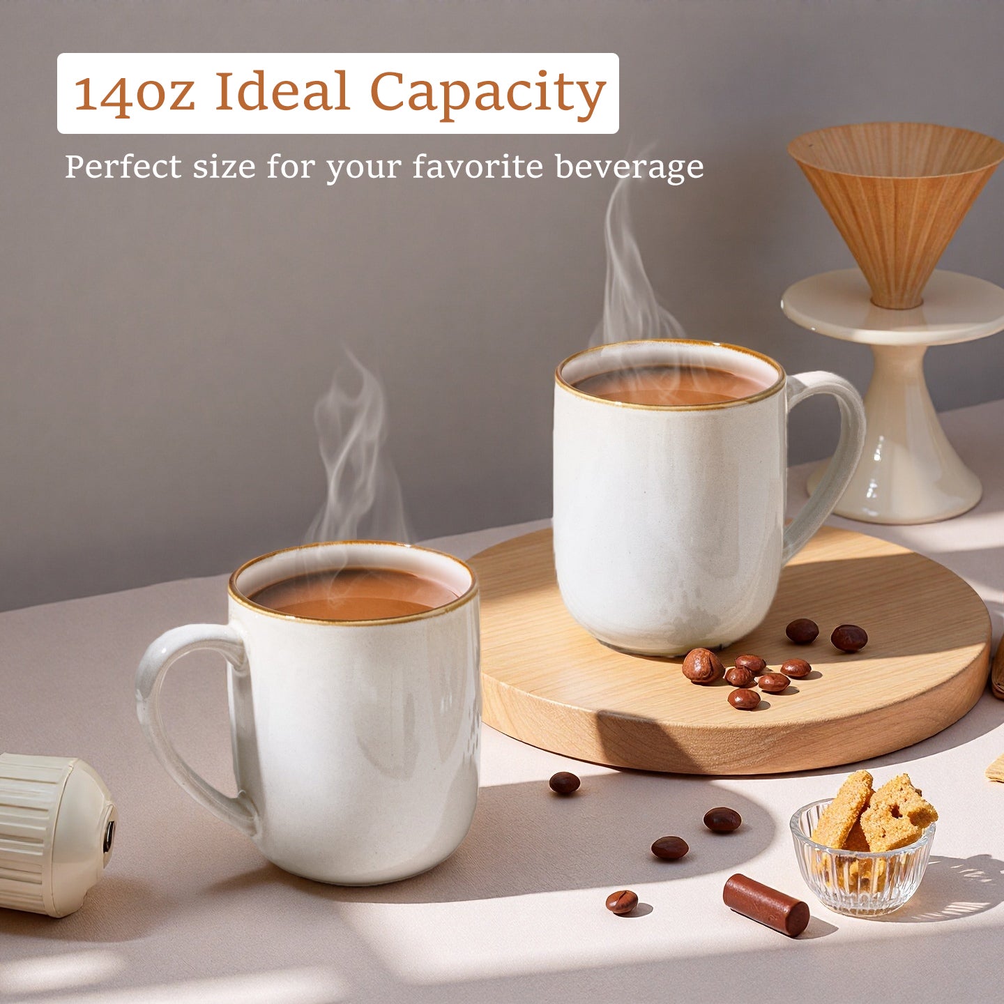 Onader 14OZ Coffee Mugs Set of 4, Stoneware Coffee Mugs Set with Handle, Ceramic Coffee Cups for Latte/Tea/Cappuccino, Dishwasher & Microwave Safe