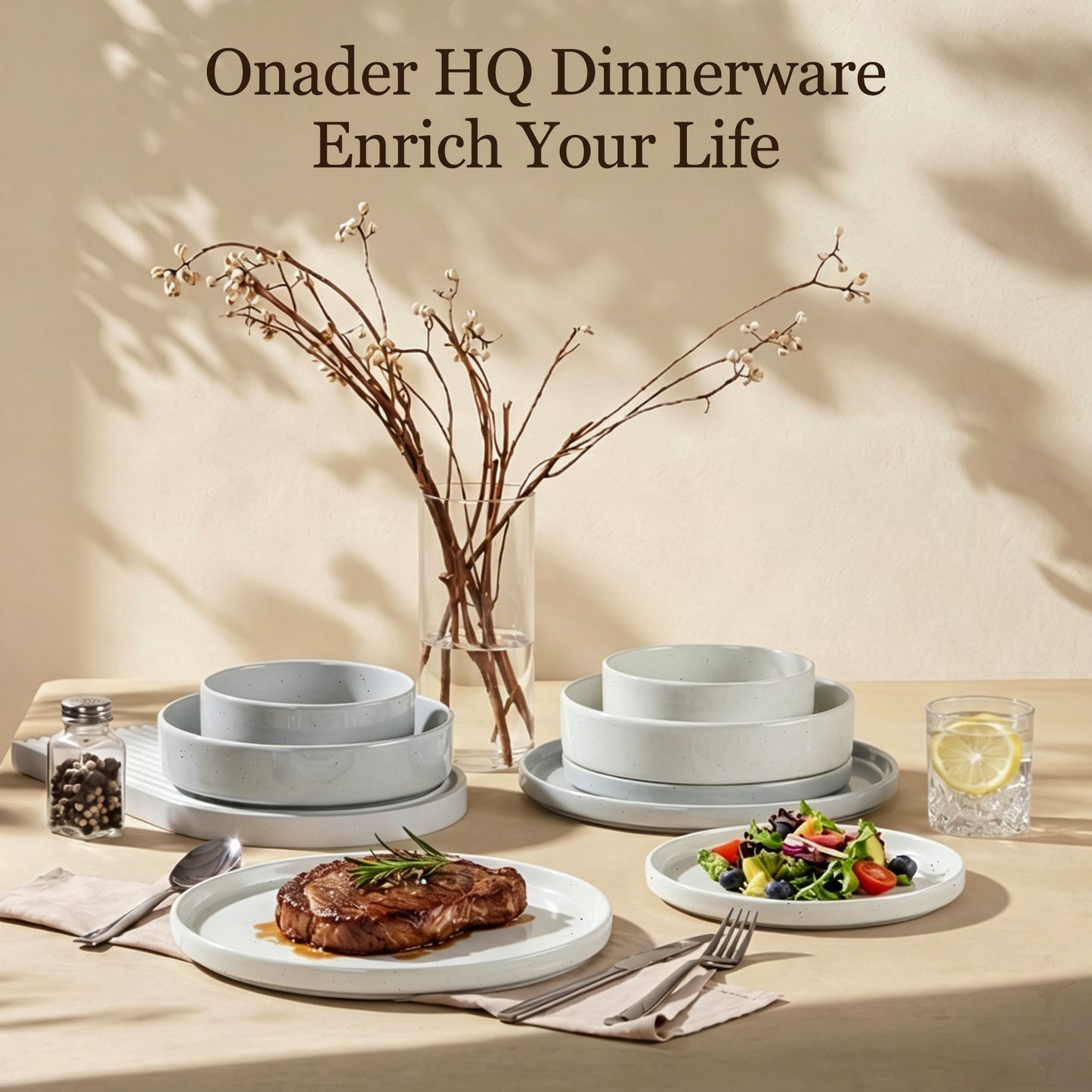 Onader 8-Piece Stoneware Dinnerware Set, Speckled Porcelain Plates and Bowls for the Kitchen, High-Quality Handcrafted Ceramic Dinnerware, Microwave & Dishwasher Safe - Multi - Color