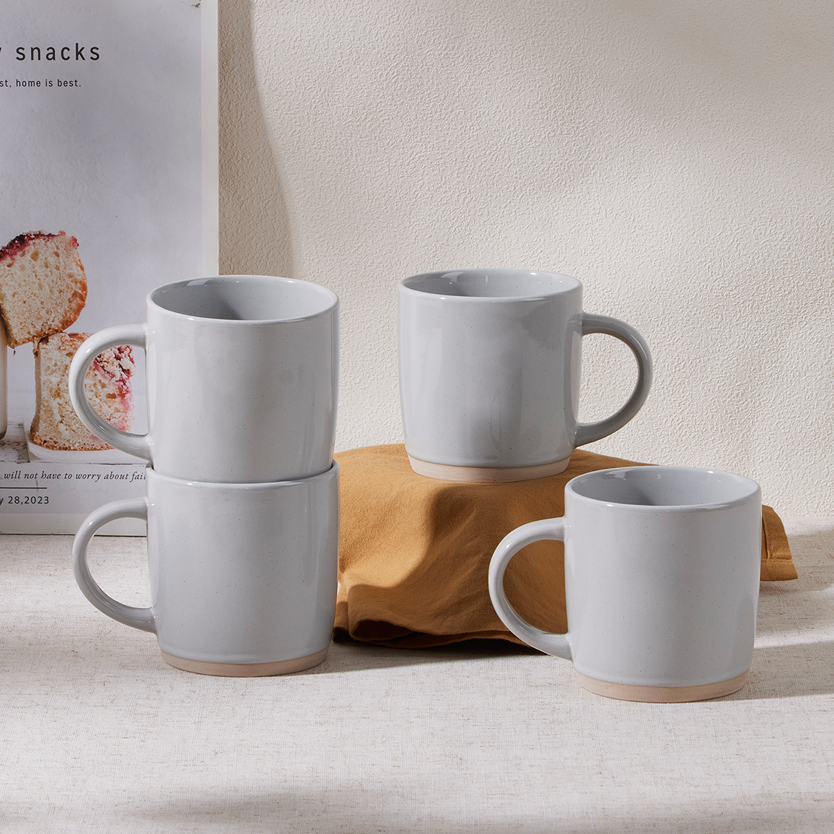 Vesteel Coffee Mugs Set of 4, 12oz Porcelain Coffee Cups with handle, Ceramic Stoneware Mug for Milk, Coffee, Hot Cocoa, Microwave & Dishwasher Safe, Light Gray