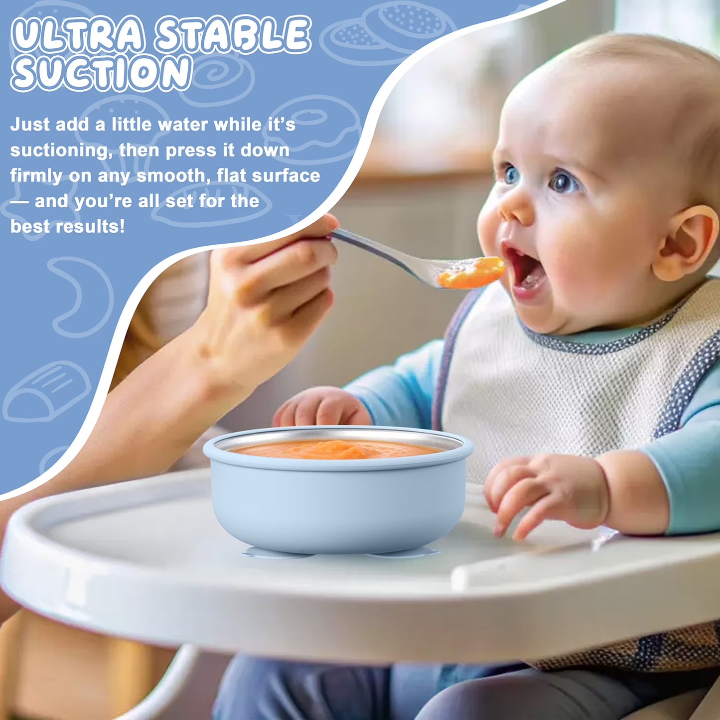 Vesteel Stainless Steel Kids Bowls with Suction, 3-Piece Suction Plates & Bowls for Toddlers, Removable Silicone Shell & Dishwasher Safe, Blue/Pink/Grey