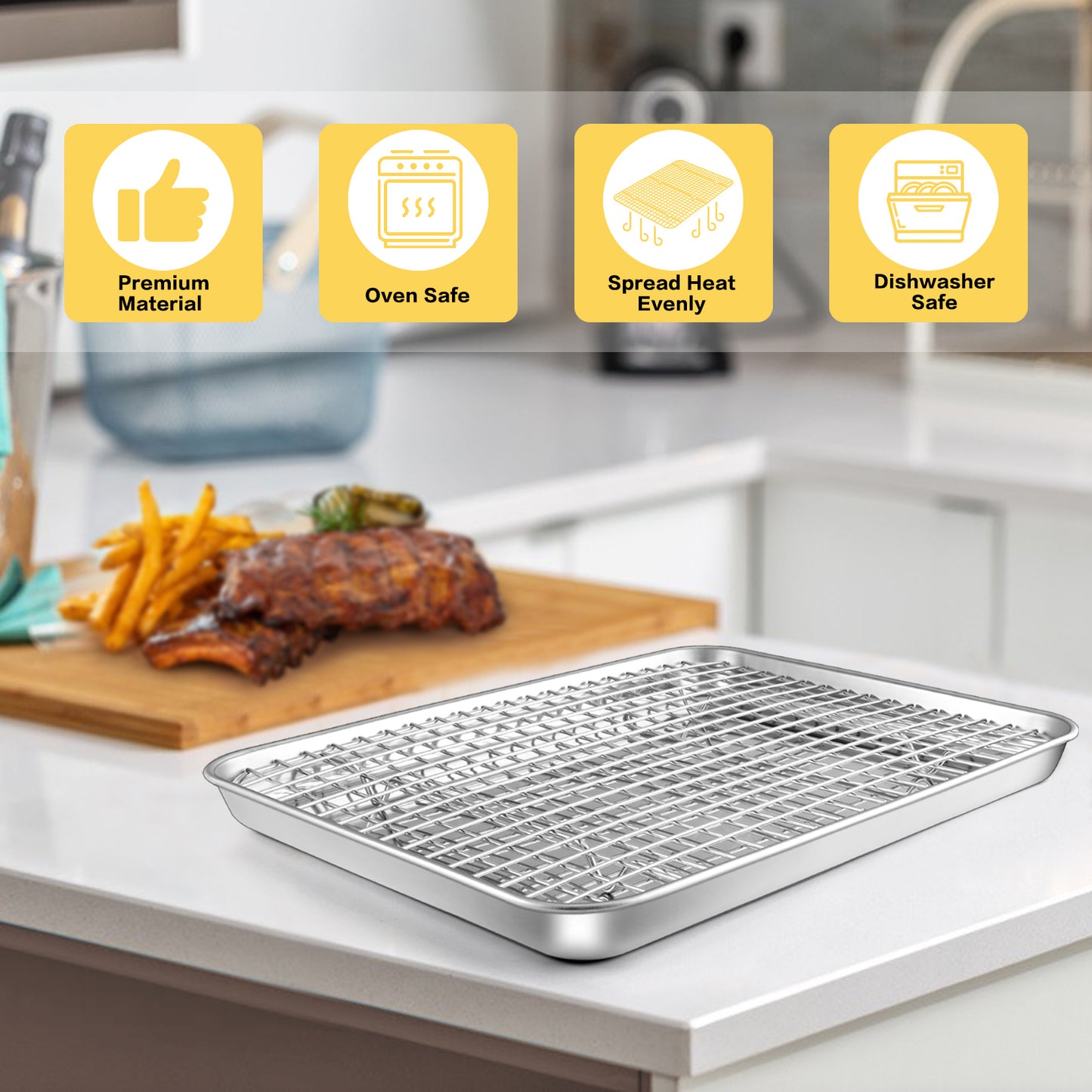 Vesteel 12.5 inch Baking Pan with Rack Set (2 Pans & 2 Racks), Stainless Steel Quarter Size Toaster Oven Tray with Cooling Rack, Heavy Gauge & Dishwasher Safe
