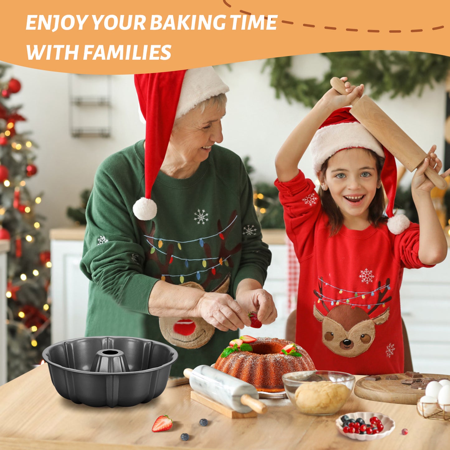 Vesteel 10” Bundt Cake Pan, Non-Stick Pan for Baking Brownie Flan Meatloaf, Carbon Steel Bakeware with Tube for Birthday Wedding Events, Heavy Duty & Durable - Grey