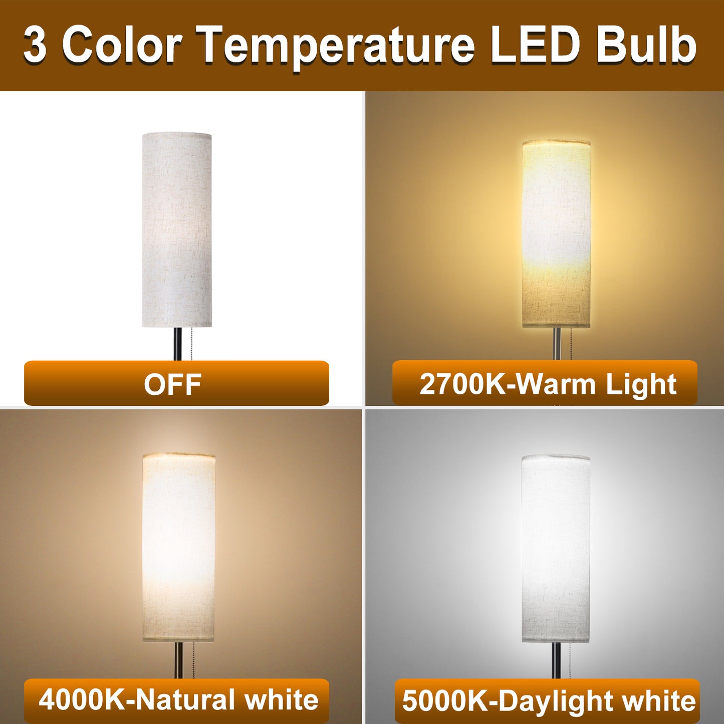 Vesteel Floor Lamp for Living Room, Modern Standing Lamp with 3 Color Temperatures LED Bulb & Linen Lampshade, Pole Lamp for Bedroom Living Room Office