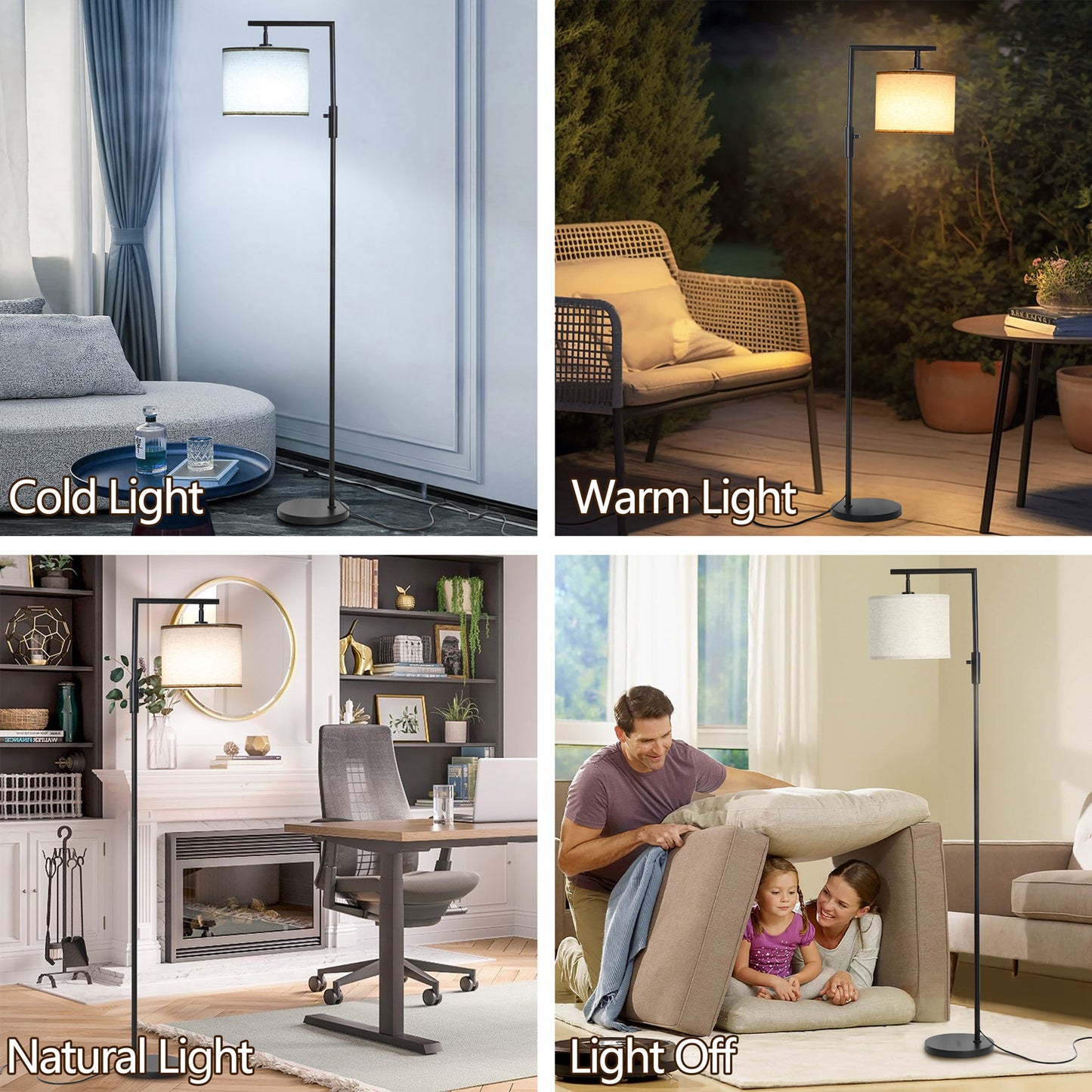 Vesteel Floor Lamp for Living Room, Modern Standing Lamp with 3 Color temperature Bulb & Linen Lampshade, Adjustable Lamp Head for Study Room Bedroom Office