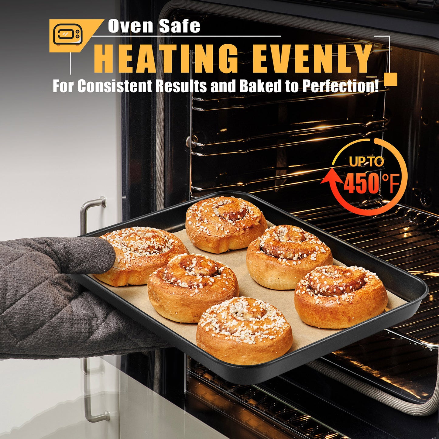 Vesteel Cookie Sheet for Baking Set of 2, Nonstick Carbon Steel Rectangle Baking Pan Oven Tray - 12.5 x 9.75 x 1 inches