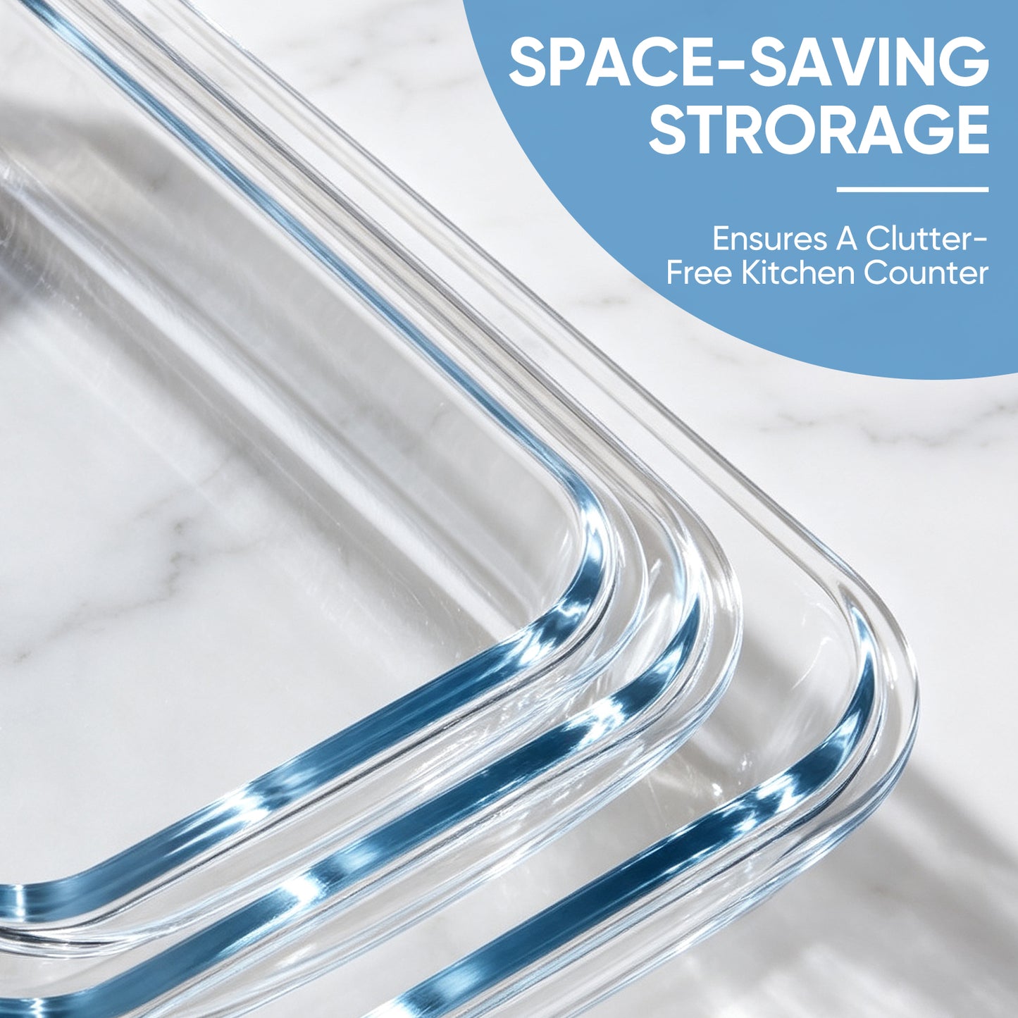 Vesteel 3-Piece Glass Baking Dish Set, Rectangular Baking Tray with Handles, Non-Stick Kitchen Bakeware Set Casserole Dishes for Prepping and Baking, Heat-Resistant & Oven Freezer Dishwasher Safe