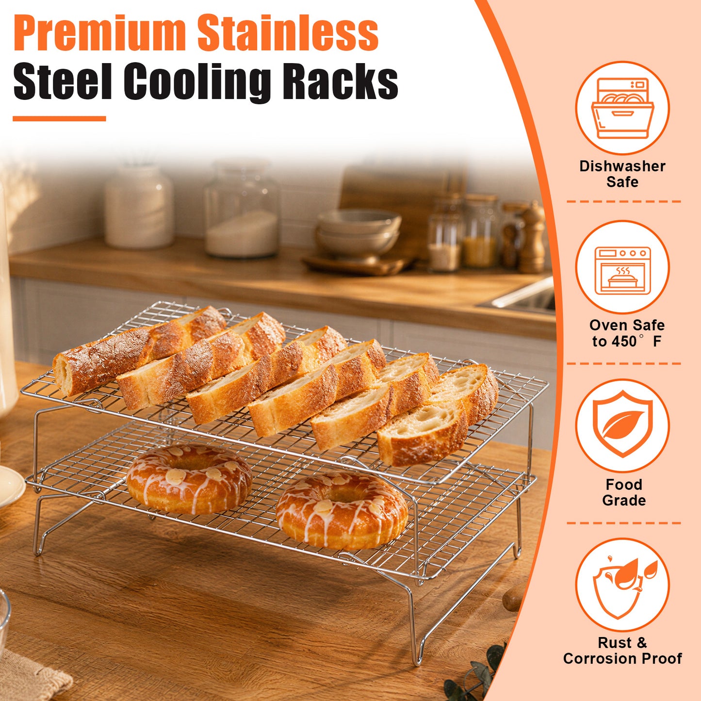 Vesteel 2-Tier Cooling Racks, Stainless Steel Stackable Grid Baking Racks, Collapsible Wire Racks for Cooking Grilling Roasting, Oven & Dishwasher Safe, 15’’ x 10’’