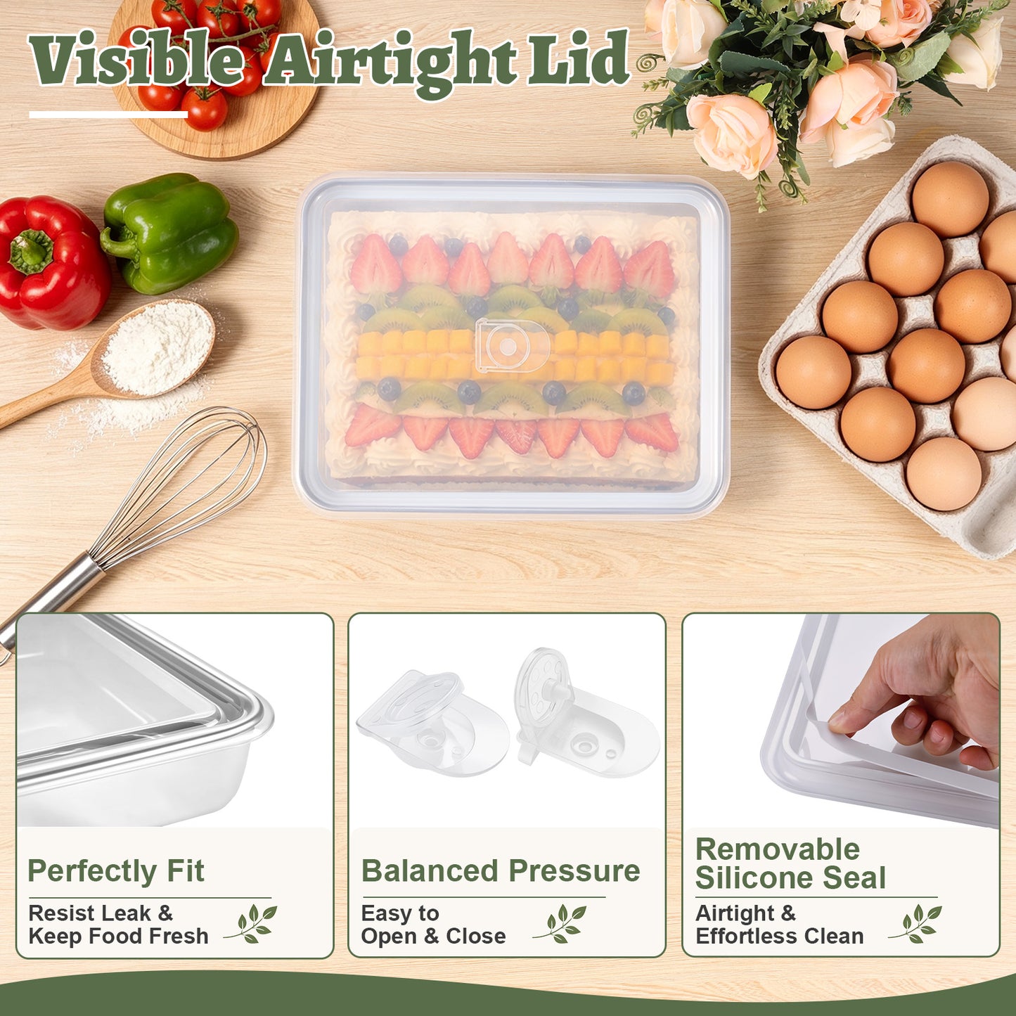 Vesteel Baking Pan With Lid, Stainless Steel Lasagna Pan with Cover, Rectangular Toaster Oven Pan for Cake Brownies Casseroles, 2 Inch Deep Side & Dishwasher Safe, 12.4’’ X 9.7’’