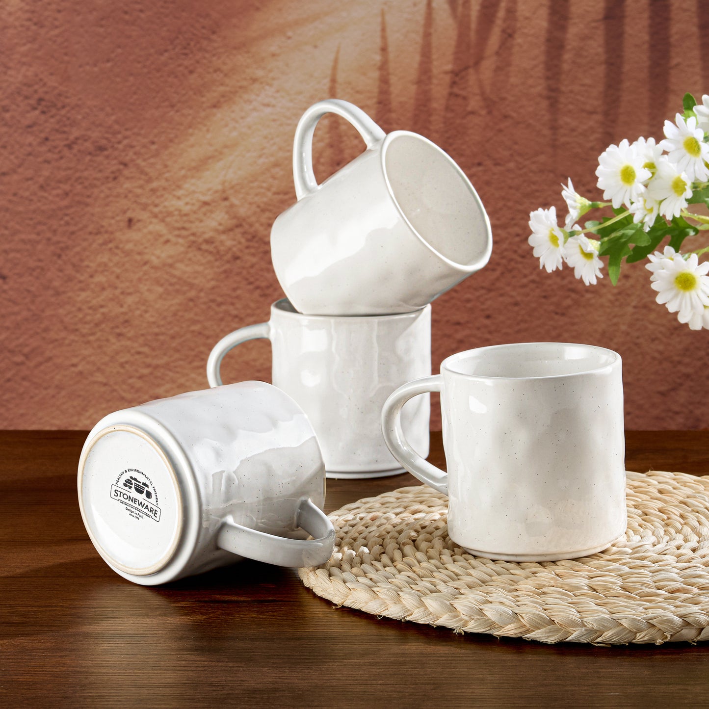 Vesteel Coffee Mugs Set of 4, 16oz Ceramic Coffee Cups with Handle for Men Women, Stoneware Mugs for Tea Latte, Housewarming Wedding Gifts, Speckled White