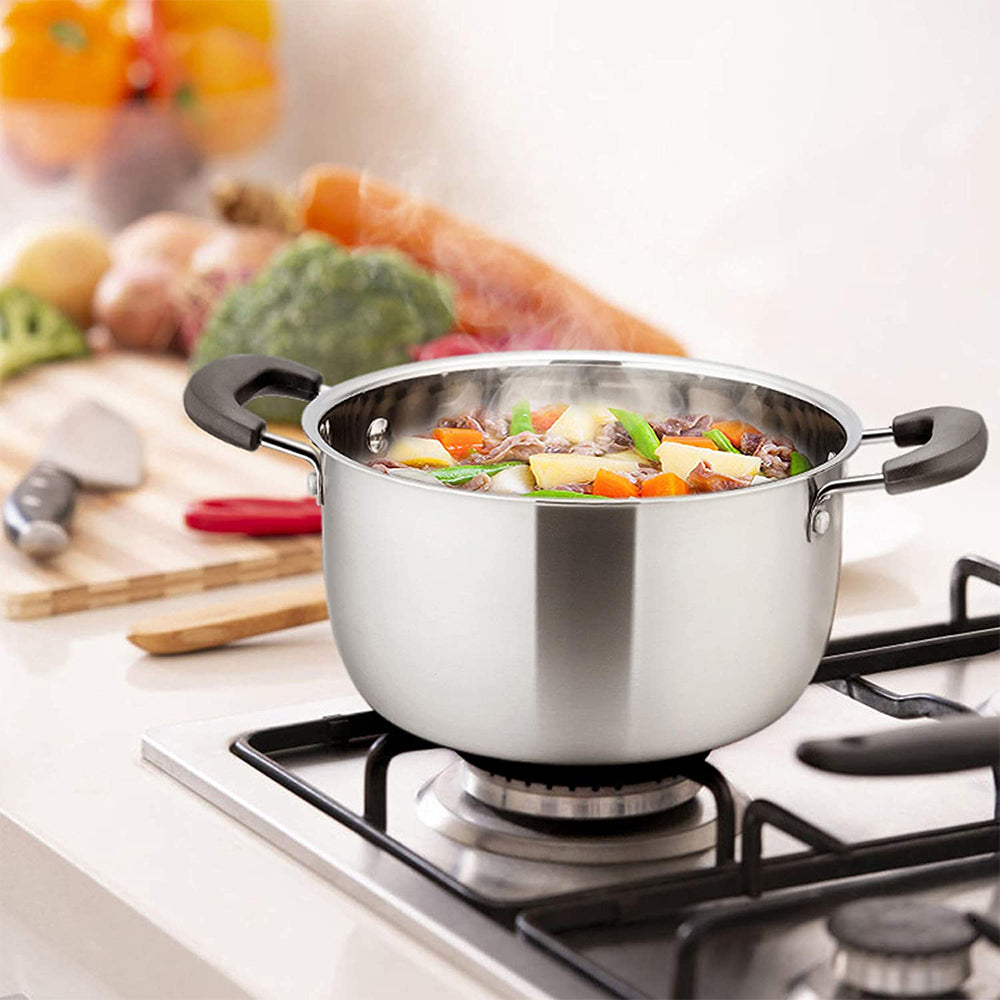 VeSteel 4 Quart Stock pot with Lid, Stainless Steel Soup Pasta Pot, Heat-Proof Double Handles - Dishwasher Safe