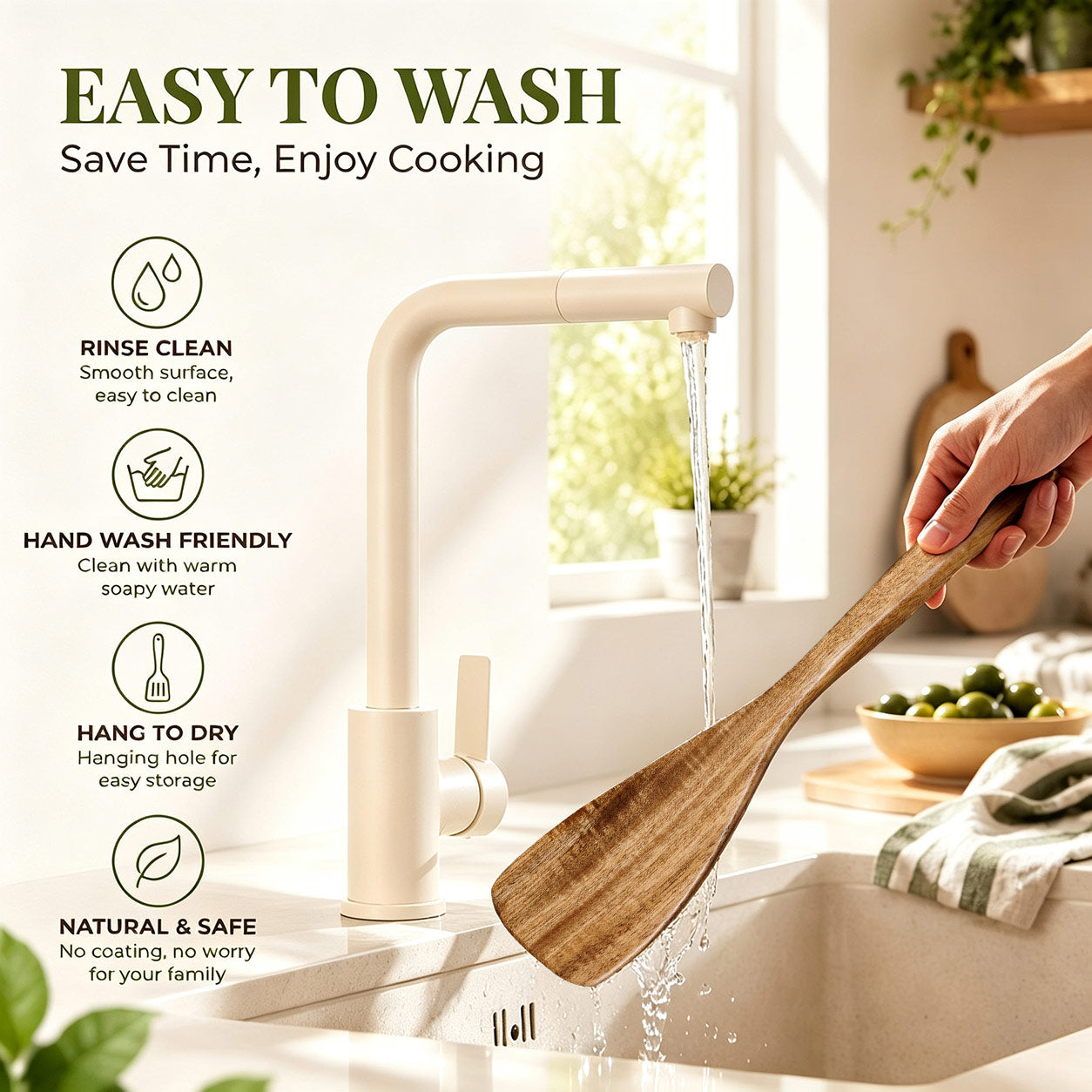Vesteel 2-Piece Wooden Spatula Set, 12.2 Inch Acacia Wood Solid & Slotted Turners for Cooking Frying, Heat Resistant Kitchen Cooking Utensils Safe for Non-Stick Cookware, Easy to Clean