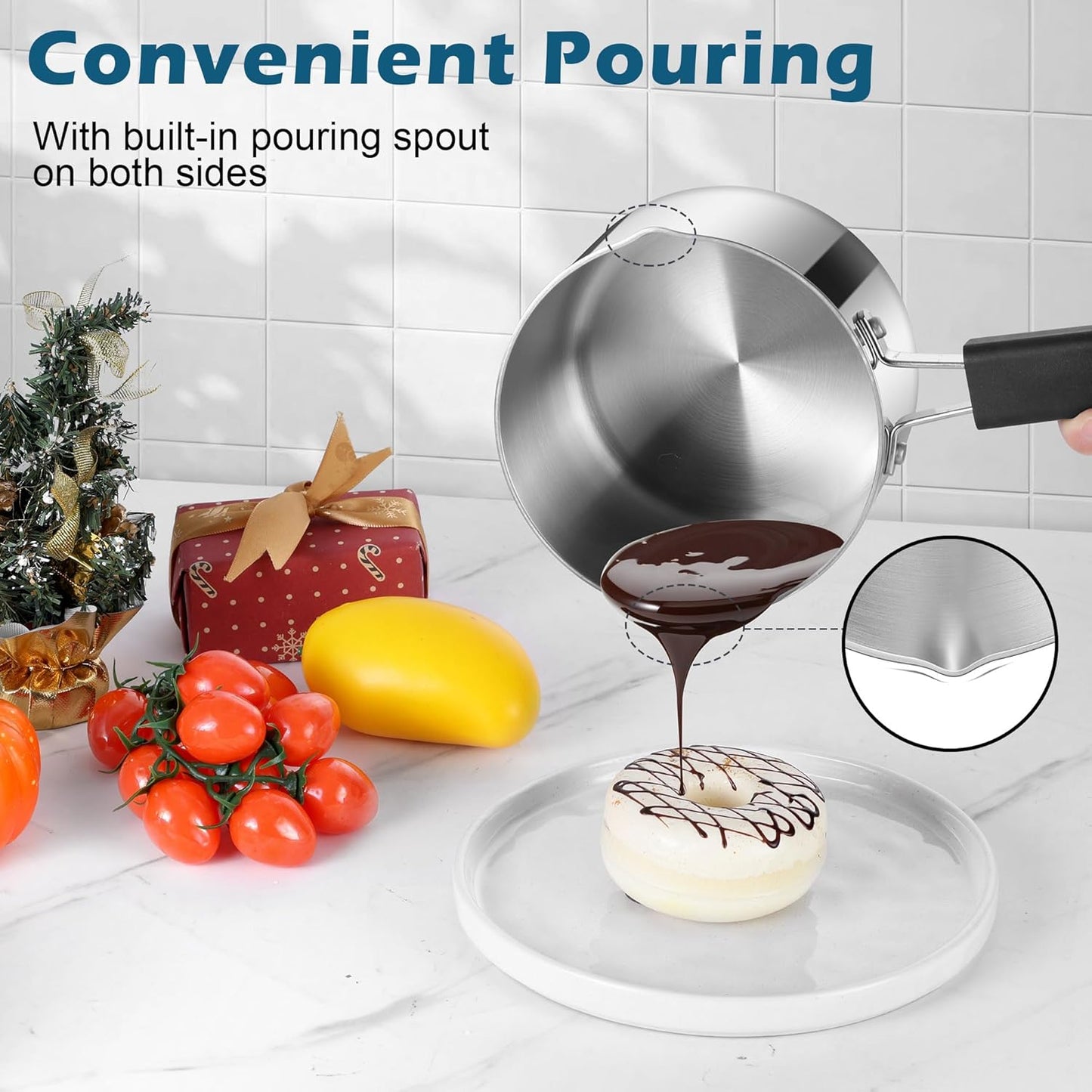 Vesteel 1QT Sauce Pan with Lid, Tri-Ply Stainless Steel Saucepan Milk Pan, Small Kitchen Induction Pots Cooking Pot with Pour Spout for Cooking Boiling Simmering, Heat-Proof Handle & Dishwasher Safe