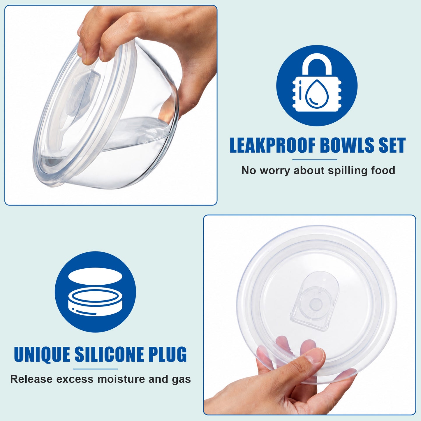 Vesteel 5Pcs Glass Mixing Bowls with Lids Set (4.8/2.9/1.7/0.8/0.5QT), Nesting  Large Salad Bowls with Airtight Vent Lid for Kitchen Cooking Baking Prepping, Dishwasher, Microwave & Freezer Safe