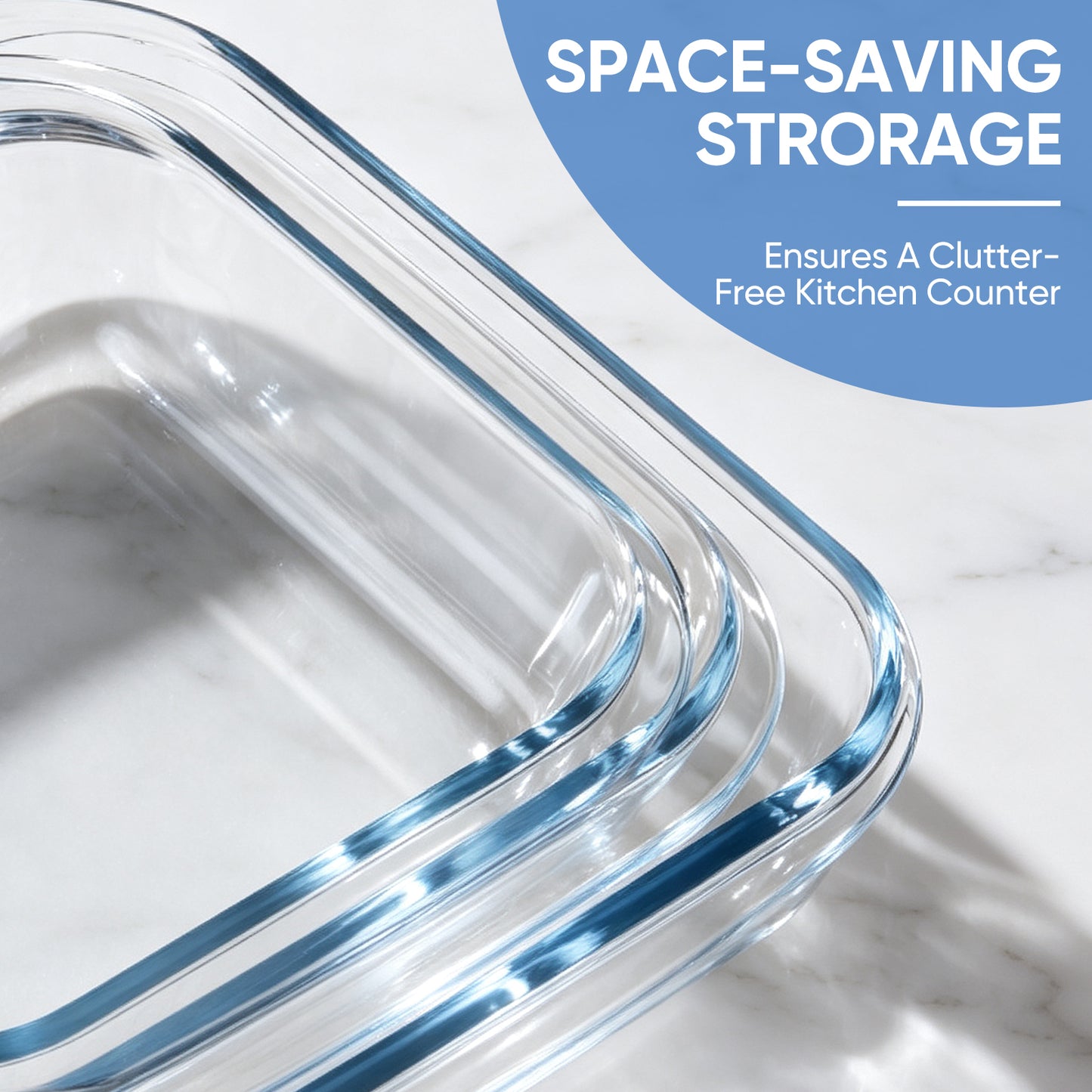 Vesteel 3-Piece Glass Baking Dish Set, Square Baking Tray with Handles, Non-Stick Glass Bakeware Set Kitchen Casserole Dishes for Prepping and Baking, Heat-Resistant & Oven Freezer Dishwasher Safe