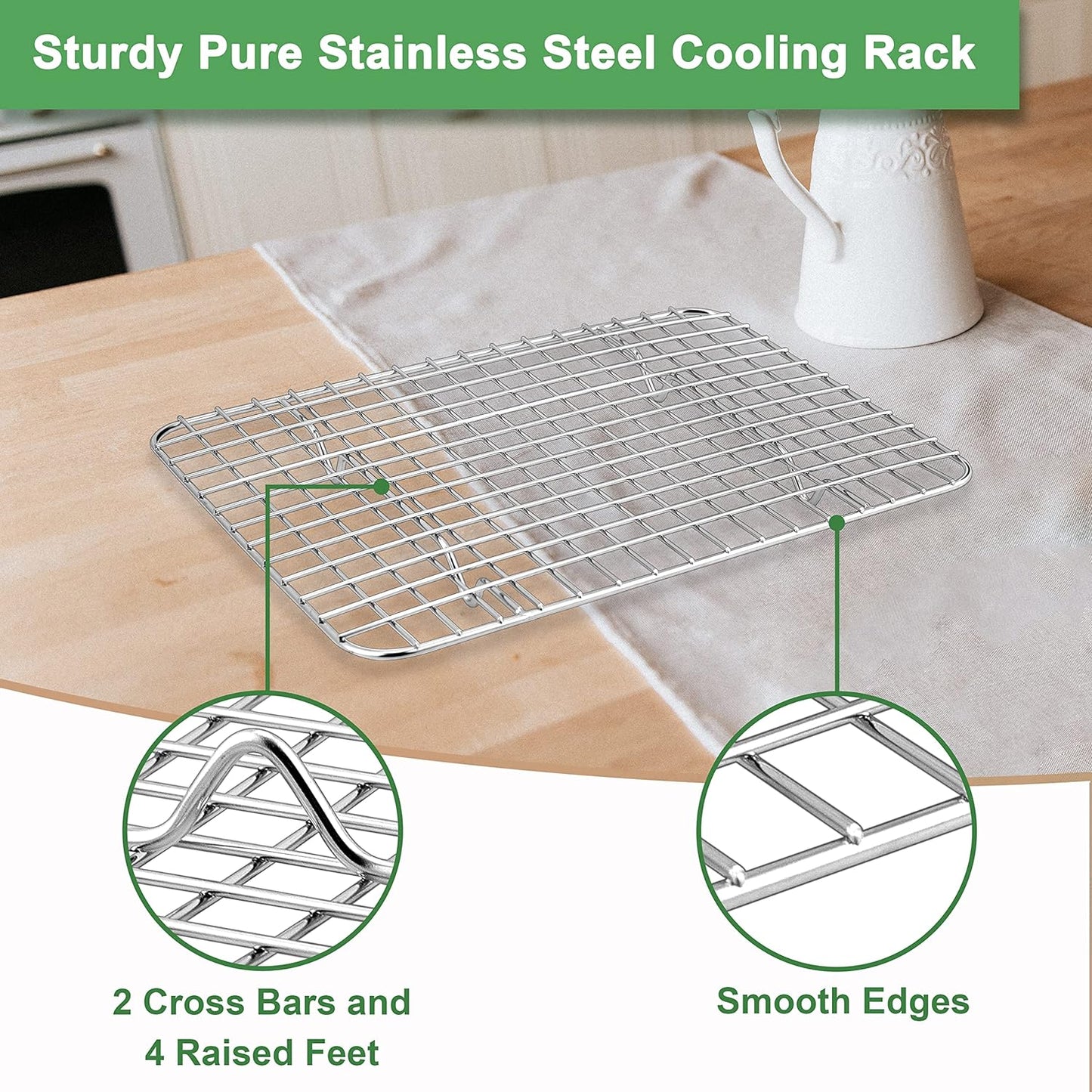 Vesteel 2-Pack Cooling Rack for Baking, Stainless Steel Cookie Rack for Baking Cooking Roasting , 12" x 9" Grid Wire Rack Fits Baking Sheet Pan, Dishwasher Safe