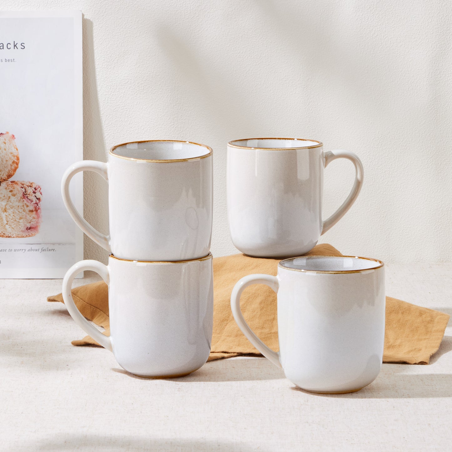 Vesteel Coffee Mug Set of 4, 14oz Ceramic Coffee Cups with Handles, Handmade Reactive Glaze Mugs Set for Tea Milk, Gifts for Man Woman, Seashell White