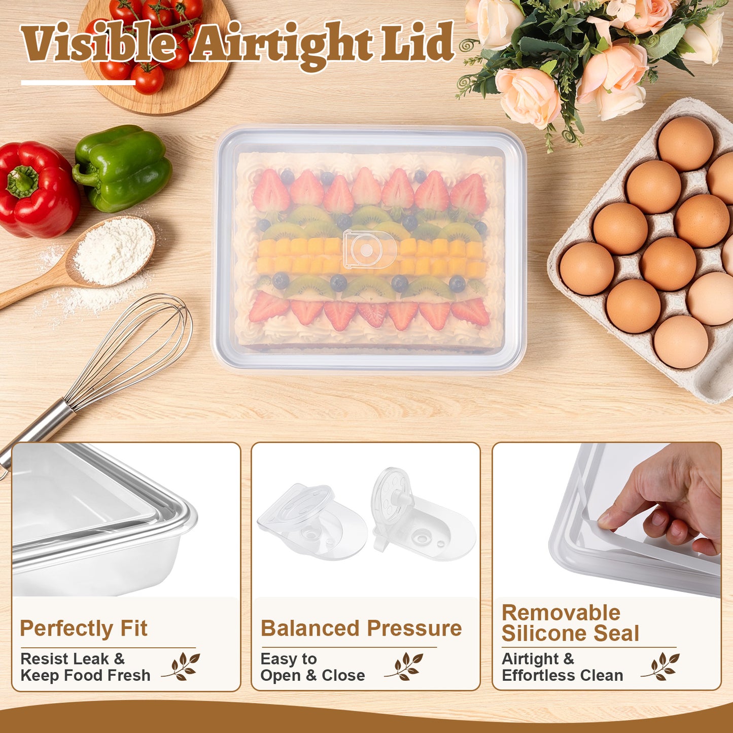 Vesteel Baking Pan With Lid Set of 2, Stainless Steel Lasagna Pan with Cover, Rectangular Toaster Oven Pan for Cake Brownies Casseroles, 2 Inch Deep Side & Dishwasher Safe, 12.4” X 9.7”