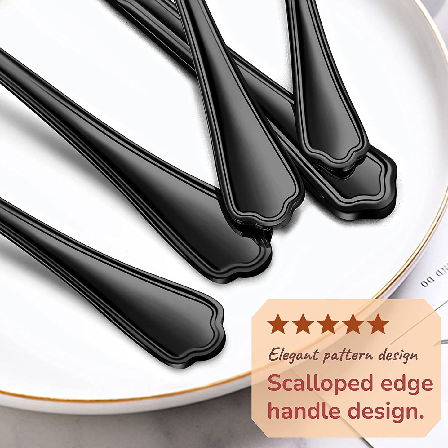 Vesteel 20-Piece Black Silverware Set for 4, Stainless Steel Flatware Cutlery Set with Scalloped Edge, Modern Tableware Eating Utensils Set