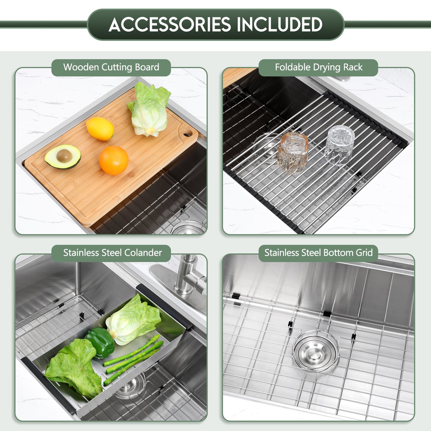 Vesteel Stainless Steel Kitchen Sink, 33” x 19” Undermount Sink 10” Deep Single Bowl Workstation Sink Basin with Sink Accessories