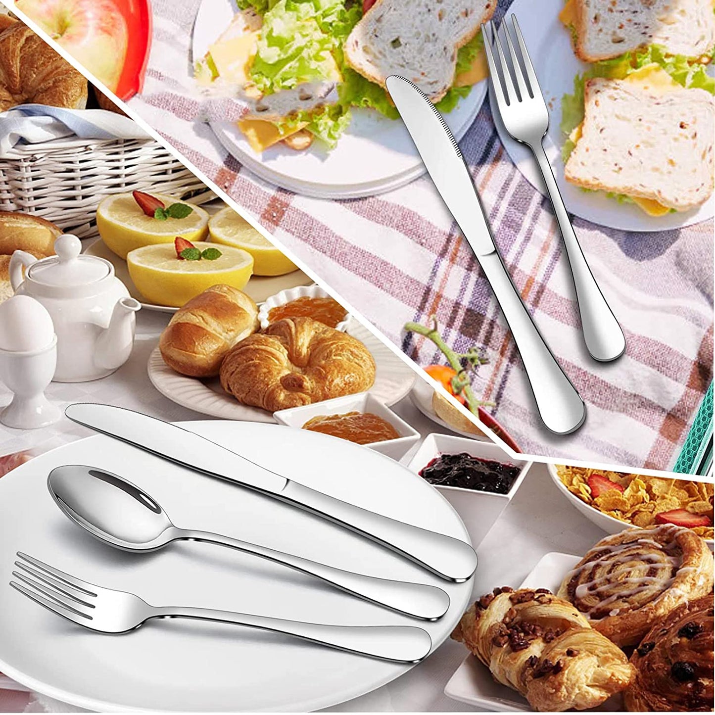 Vesteel 40-Piece Flatware Silverware Set Service for 8, Stainless Steel Cutlery Eating Utensils Fork Knife Spoon Set, Mirror Finished & Dishwasher Safe