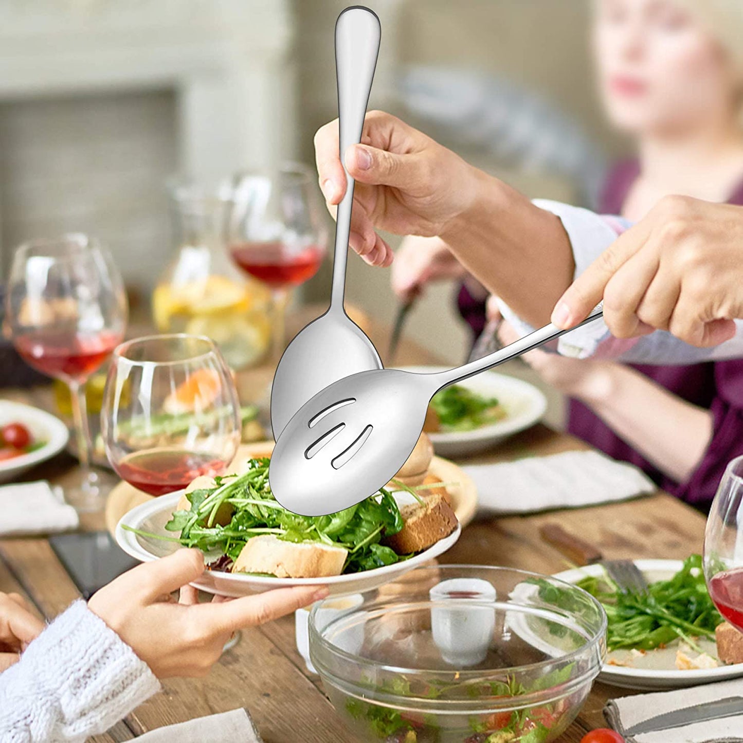Vesteel 9 Piece Serving Set, 9.8 Inch Stainless Steel Silver Buffet Banquet Catering Serving Spoons Tongs Set, Dishwasher Safe