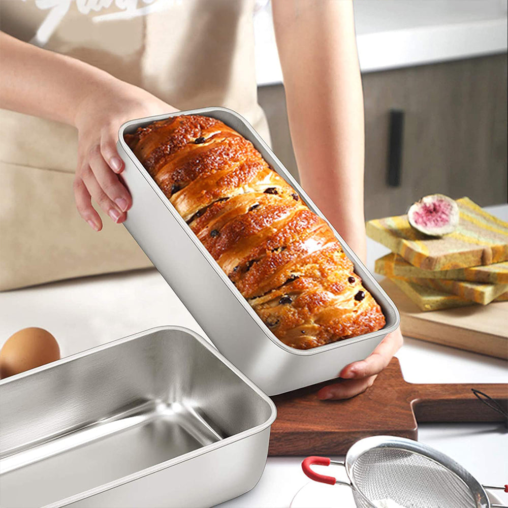 Loaf Pan Set of 3, VeSteel 9x5 Inch Bread Pans, Stainless Steel Loaf Toast Baking Pans For Bread Meatloaf Lasagna Cake, Healthy & Non Toxic,Deep Side & Smooth Roll, Oven & Dishwasher Safe