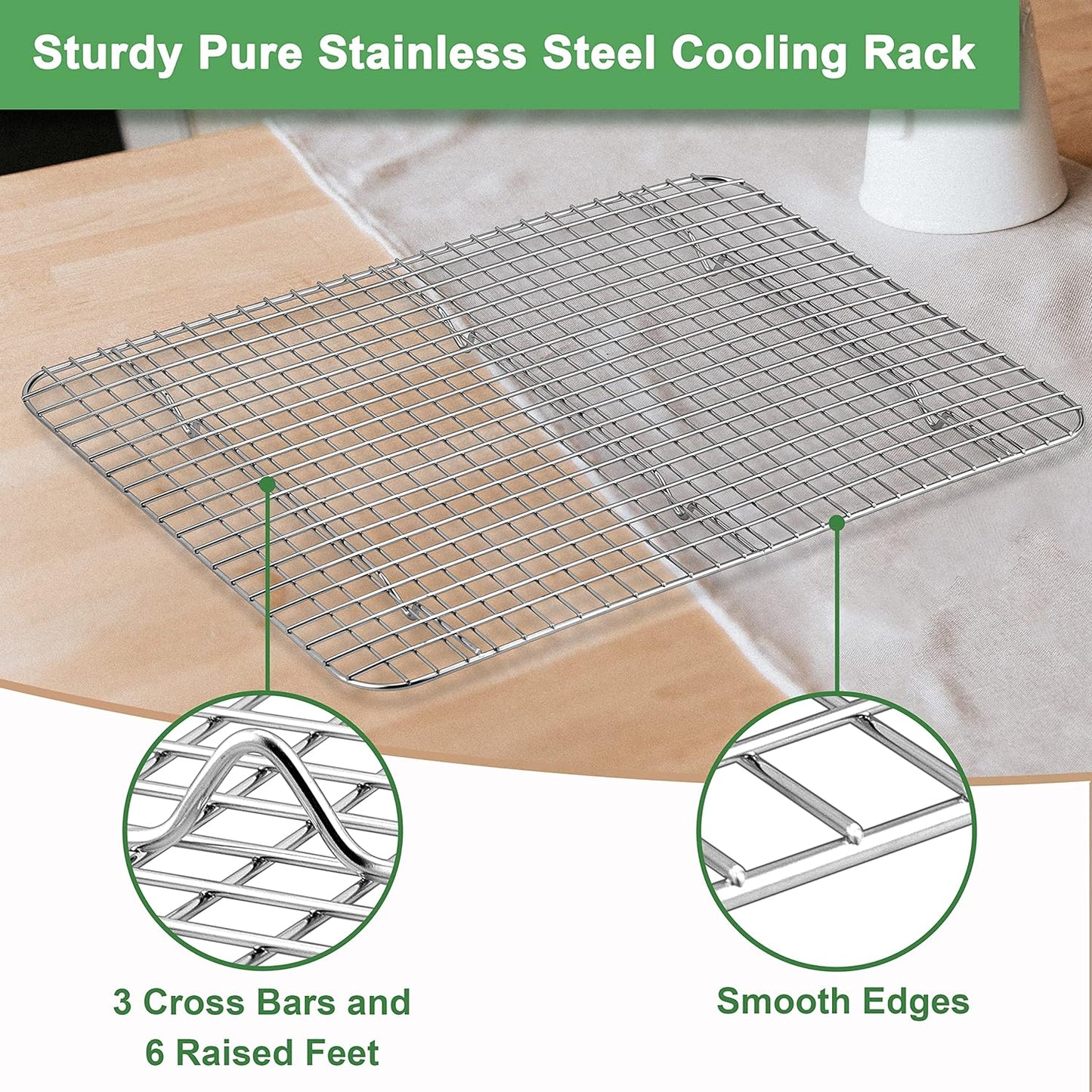 Vesteel Baking Rack Set of 2, Stainless Steel Cooling Rack for Baking Cooking Roasting , 16.5" x 11.4" Grid Wire Rack Cookie Rack, Dishwasher Safe