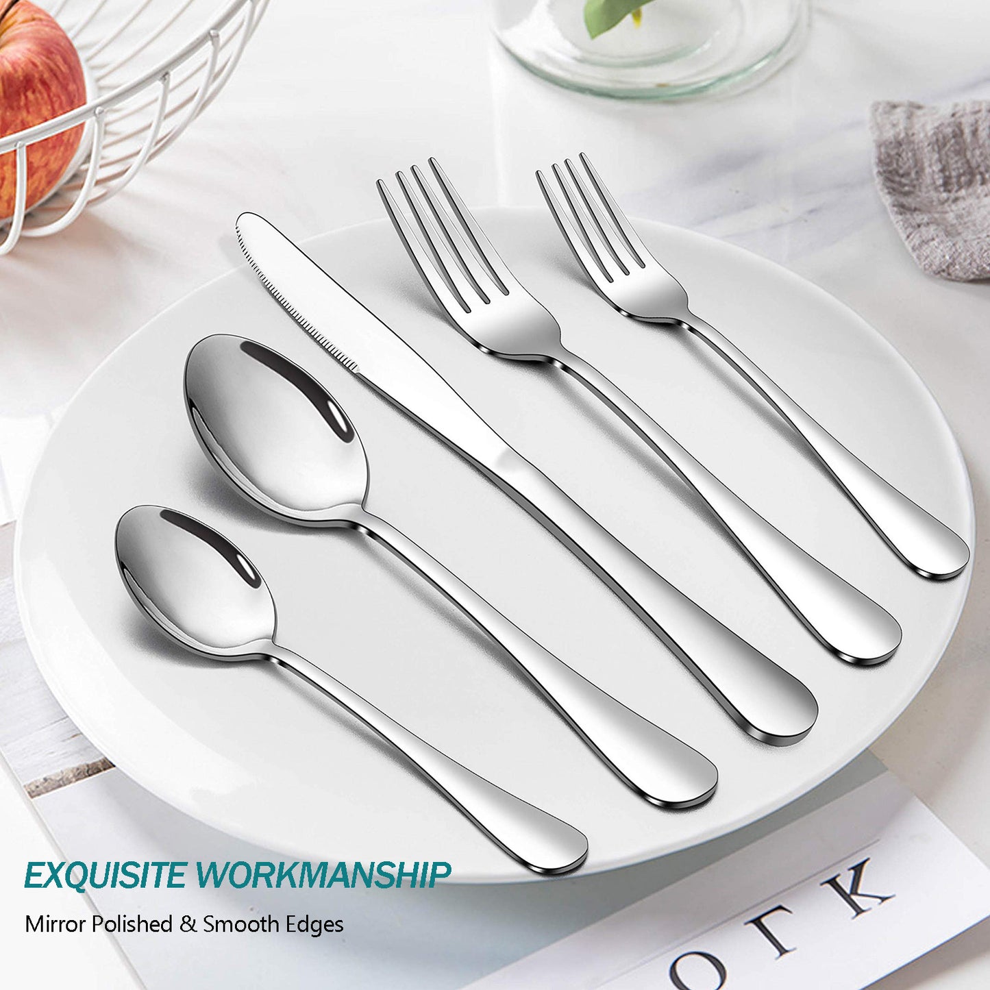 Vesteel 45 Pieces Silverware Set with Serving Utensils, Stainless Steel Modern Flatware Cutlery Set for 8, Eating Utensils Tableware Include Forks Knives Spoons, Mirror Polished & Dishwasher Safe