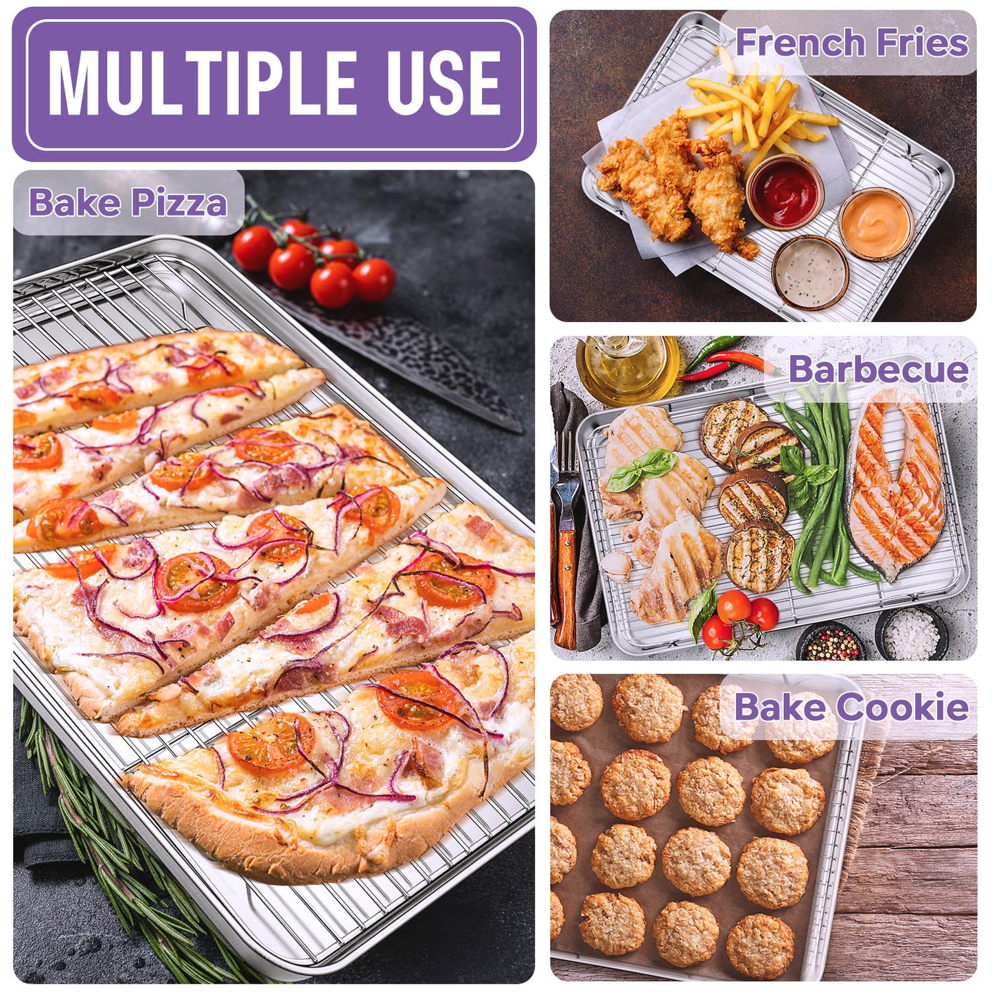 Vesteel 16 inch Stainless Steel Baking Sheet with Rack Set, Cookie Sheet Baking Pan Tray with Cooling Rack