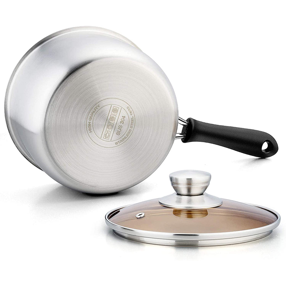 VeSteel 2QT Saucepan, Stainless Steel 2 Quart Saucepan with Lid, Multipurpose Sauce Pan for Kitchen Restaurant Cooking, Visible Glass lid & Heat-Proof Handles, Rust Resistant & Dishwasher Safe