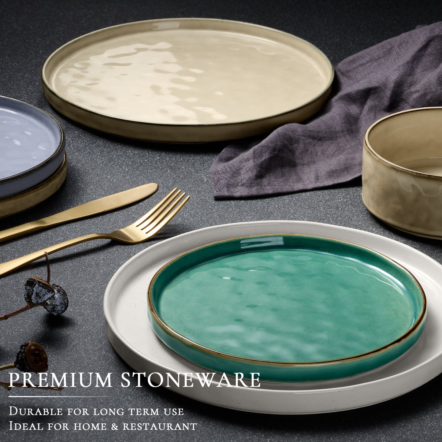 Vesteel Dinnerware Sets, 12-Piece Stoneware Plates and Bowls Set, Dishes Set for 4, Elegant Ceramic Dinnerware for Home Restaurant - Multi-color