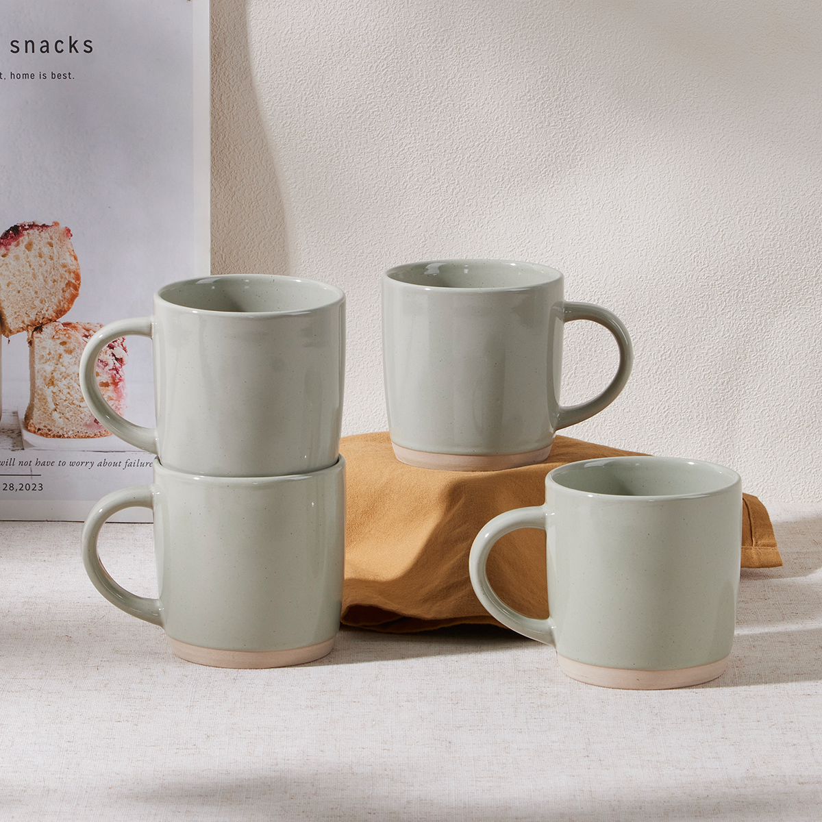 Vesteel Coffee Mugs Set of 4, 12oz Porcelain Coffee Cups with handle, Ceramic Stoneware Mug for Milk, Coffee, Hot Cocoa, Microwave & Dishwasher Safe, Light Green