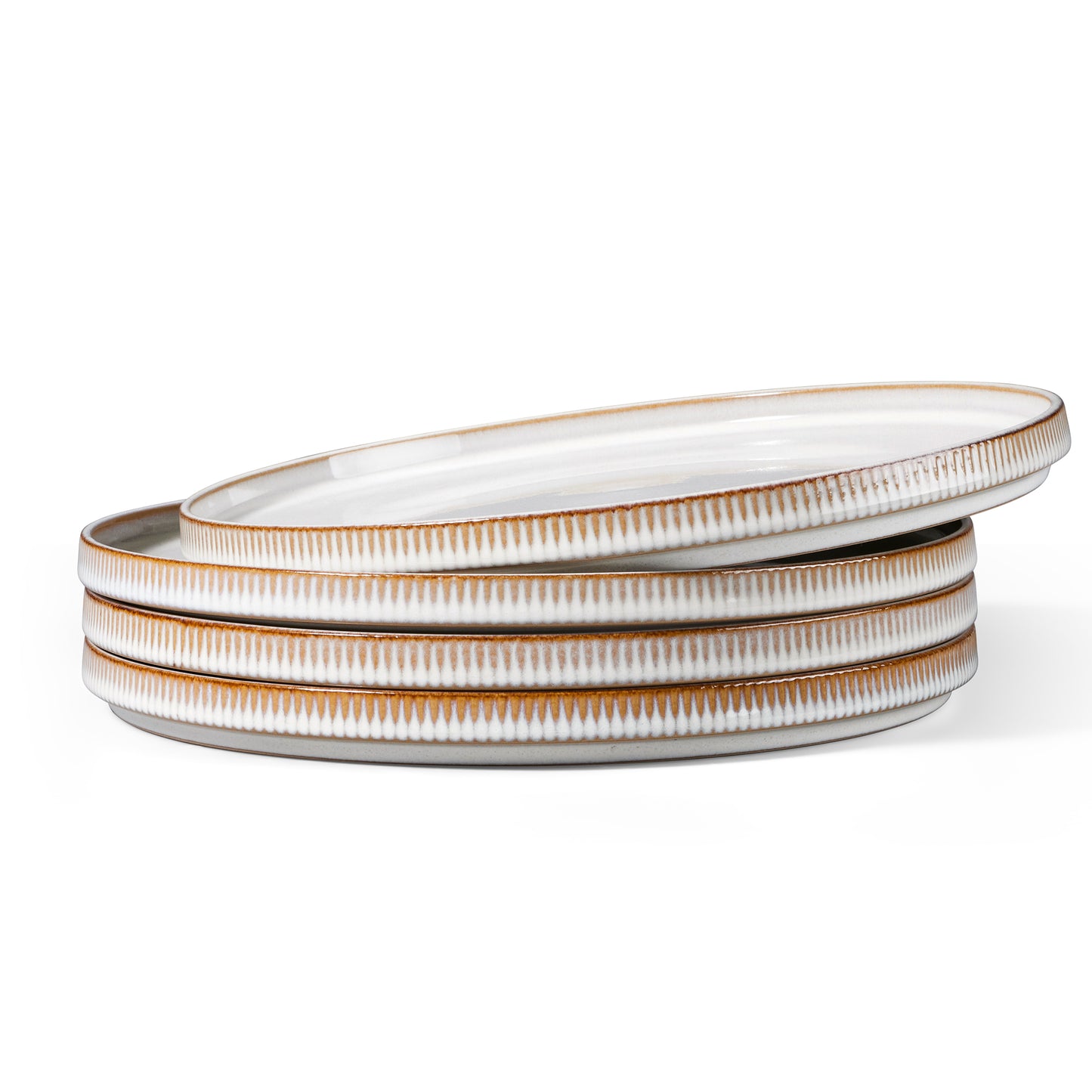Vesteel 4 Pieces Dinner Plates Set, Premium Stoneware Ribbed Dishes, Chip & Scratch Resistant Ceramic Set for Home Restaurant, Microwave and Dishwasher Safe - Seashell White