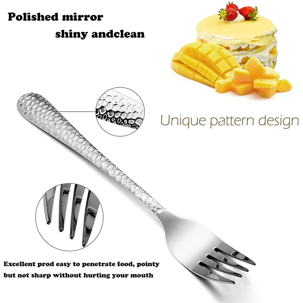 VeSteel 12-Piece Stainless Steel Hammered Dinner Forks Set - 7.9 inches