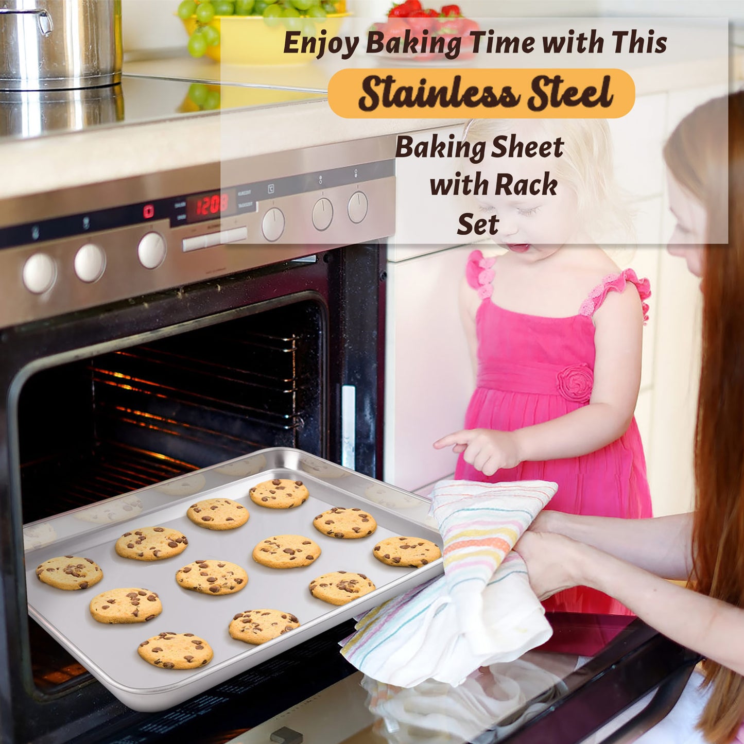 Vesteel 20" x 14" x 1" Extra Large Baking Sheet Set of 2, Heavy Duty Stainless Steel Cookie Sheet Baking Pan for Oven, Non-Stick & Dishwasher Safe