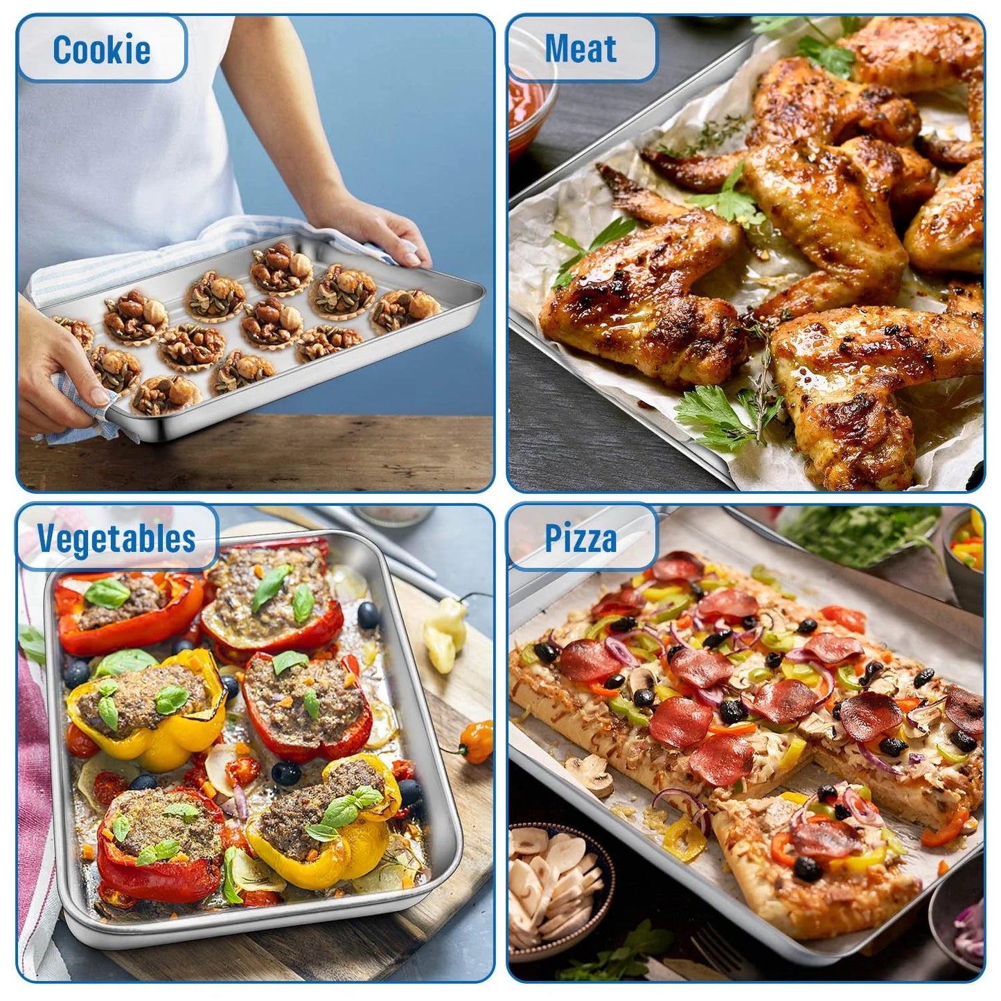 Vesteel Baking Sheet Set of 3, Stainless Steel Baking Pan Oven Tray Cookie Sheet, Healthy & Dishwasher Safe